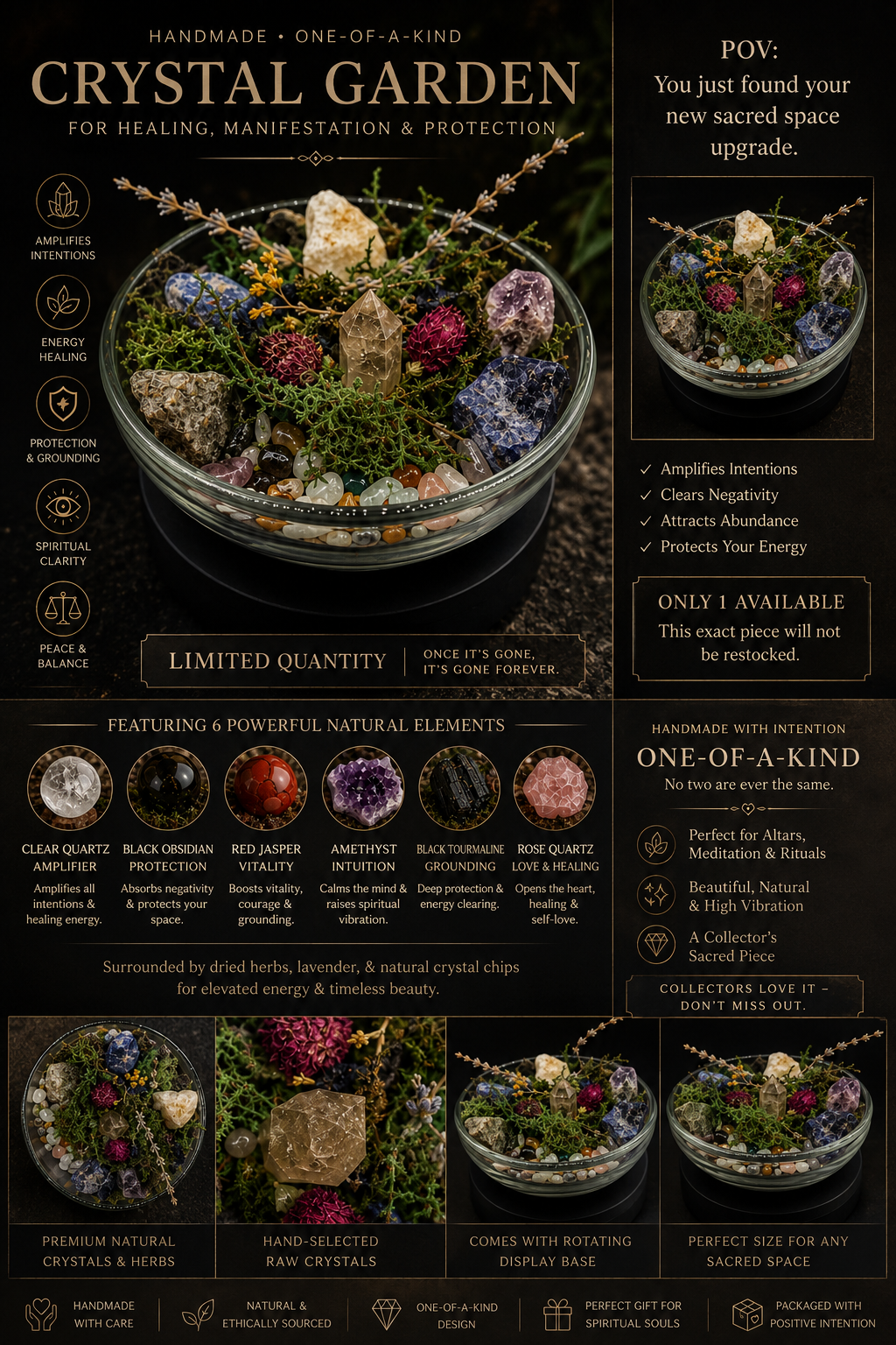HANDMADE • ONE-OF-A-KIND NATURAL HEALING CRYSTAL GARDEN
