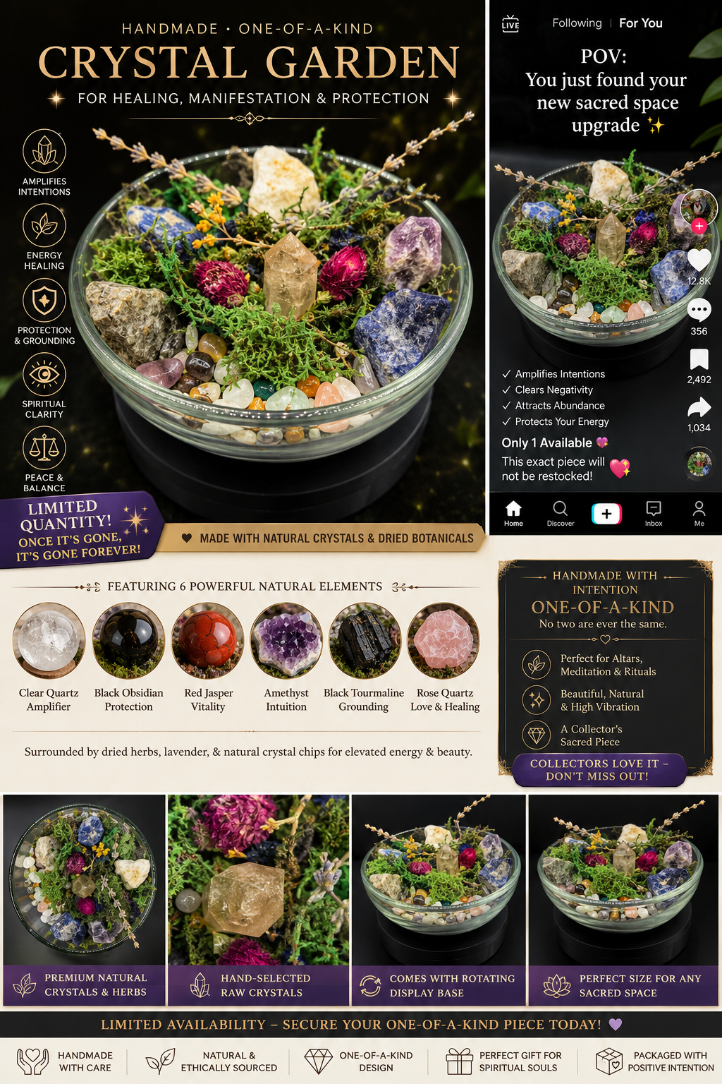 HANDMADE • ONE-OF-A-KIND NATURAL HEALING CRYSTAL GARDEN