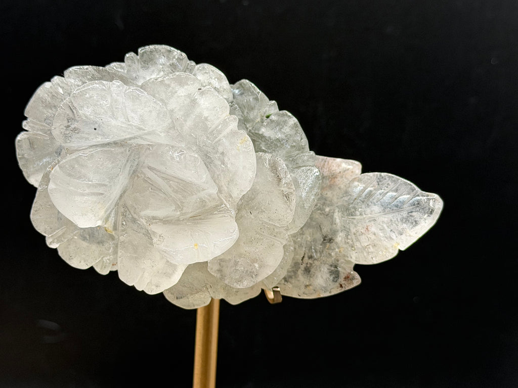 Green Phantom Clear Quartz Rose Crystal Carving