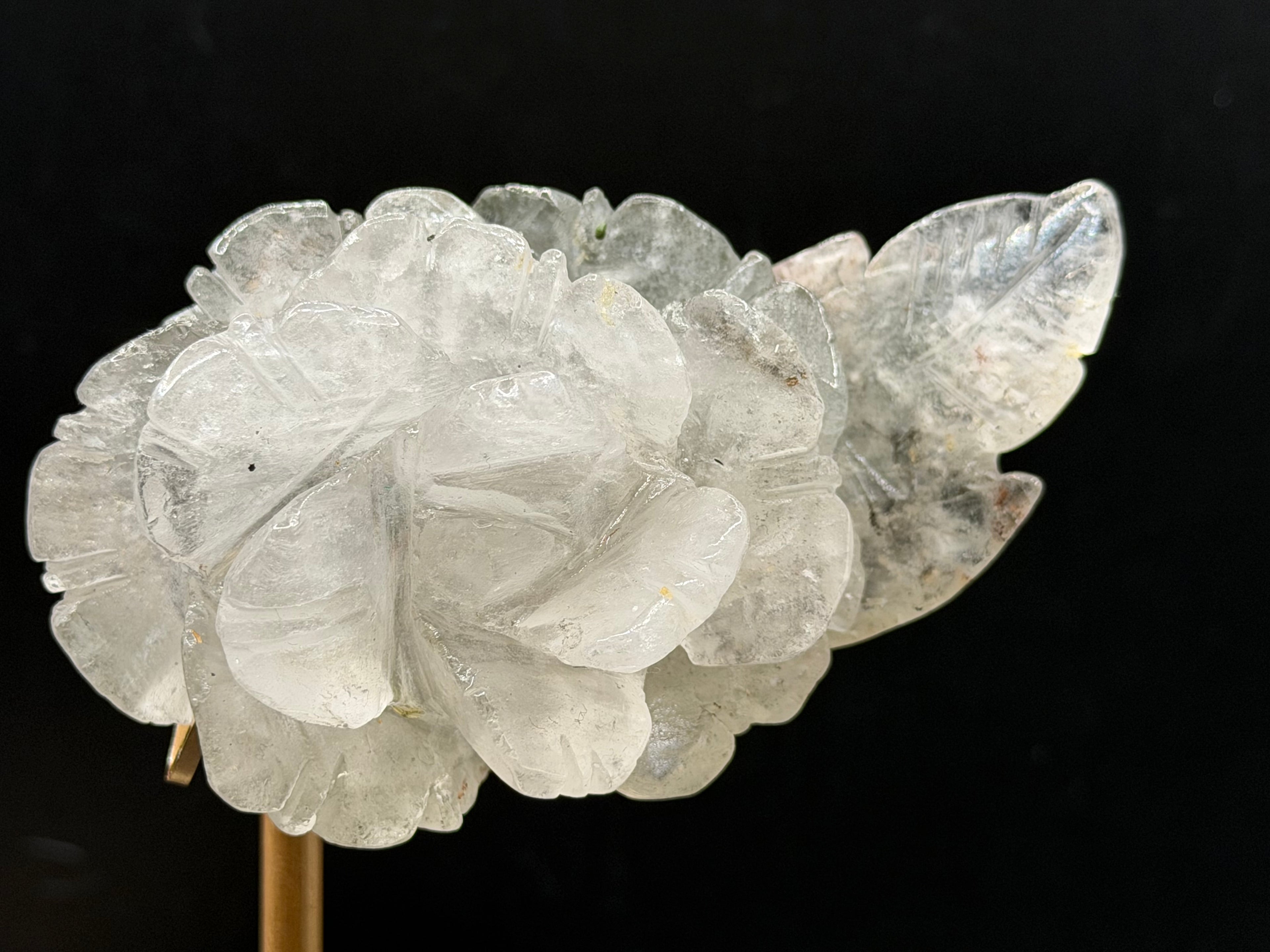Green Phantom Clear Quartz Rose Crystal Carving