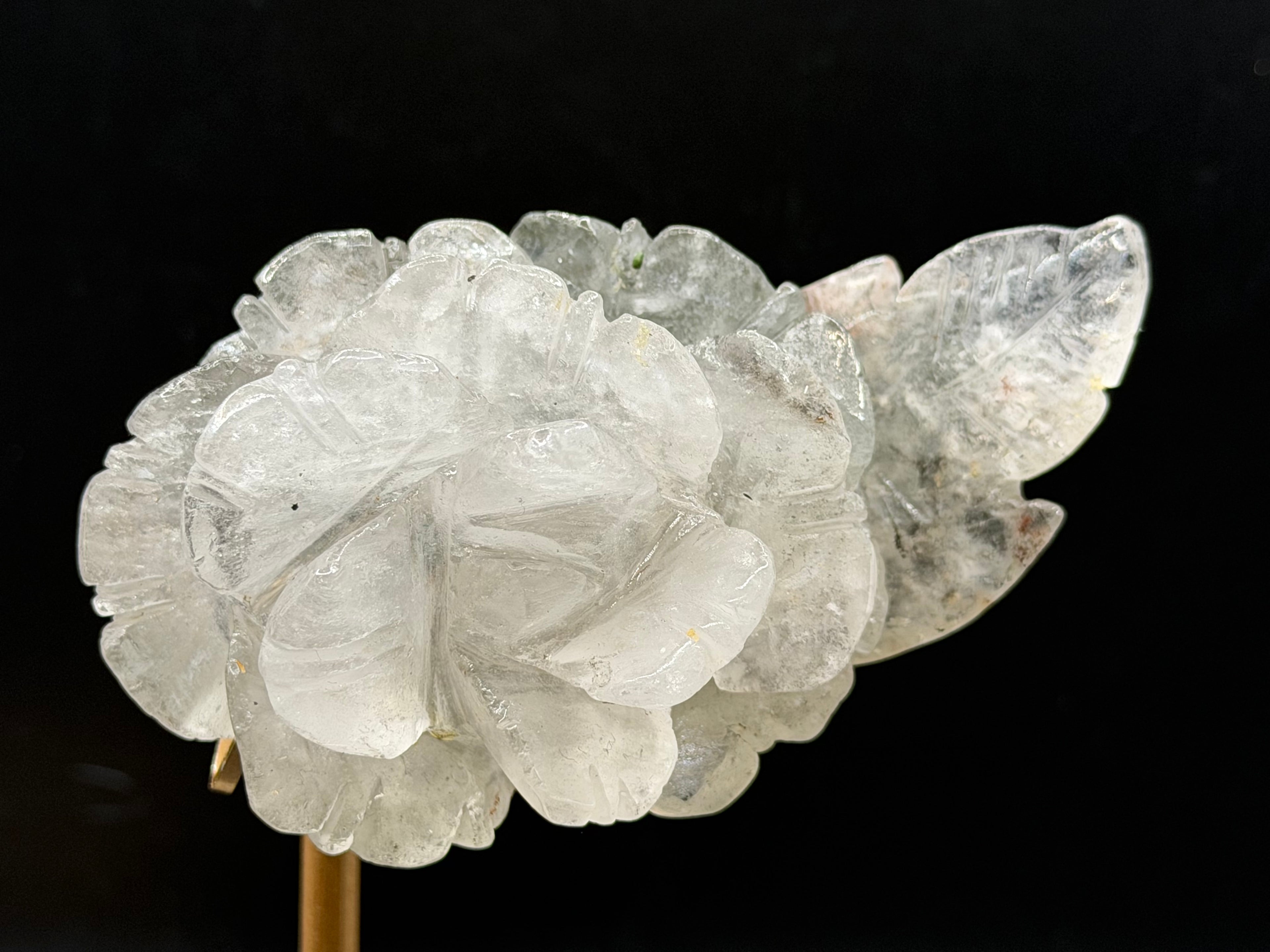 Green Phantom Clear Quartz Rose Crystal Carving