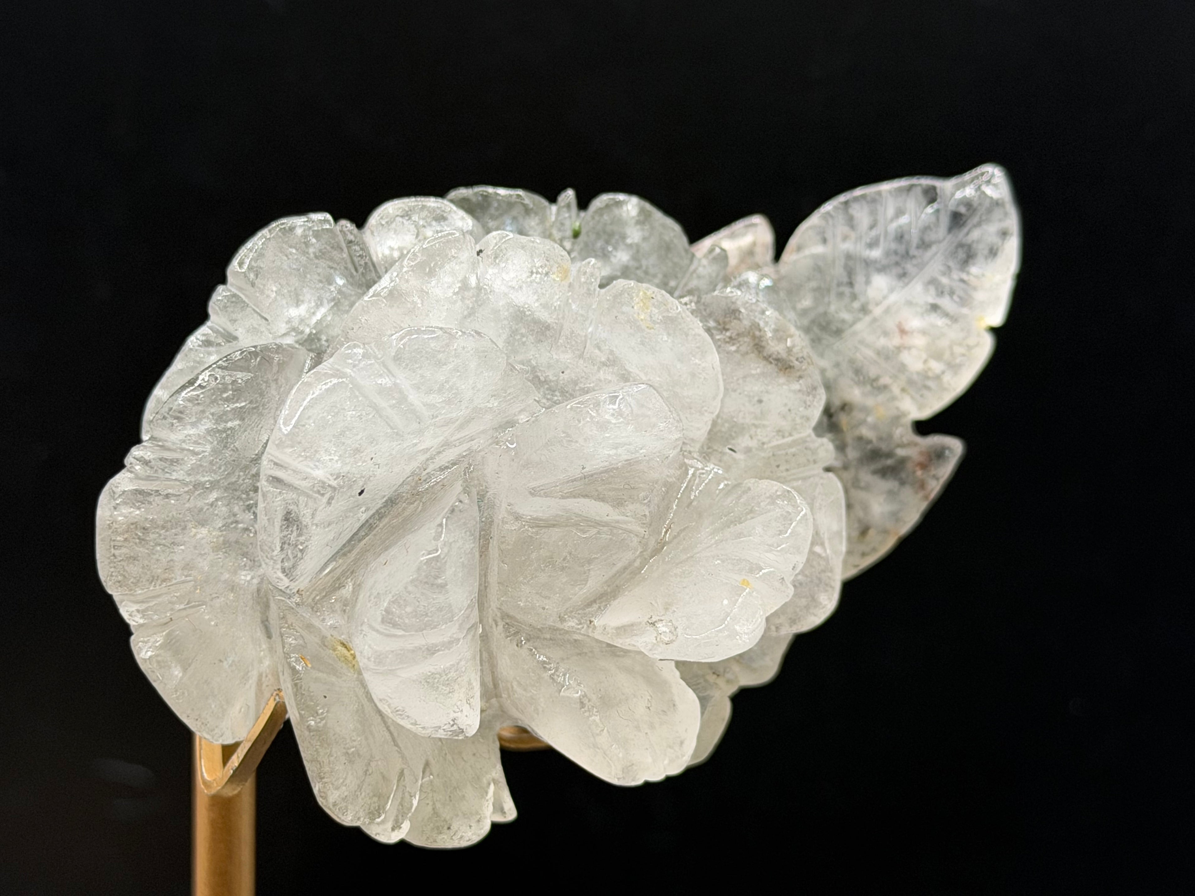 Green Phantom Clear Quartz Rose Crystal Carving