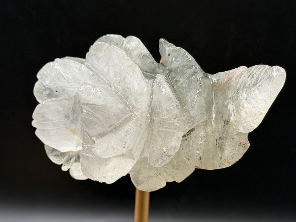 Green Phantom Clear Quartz Rose Crystal Carving