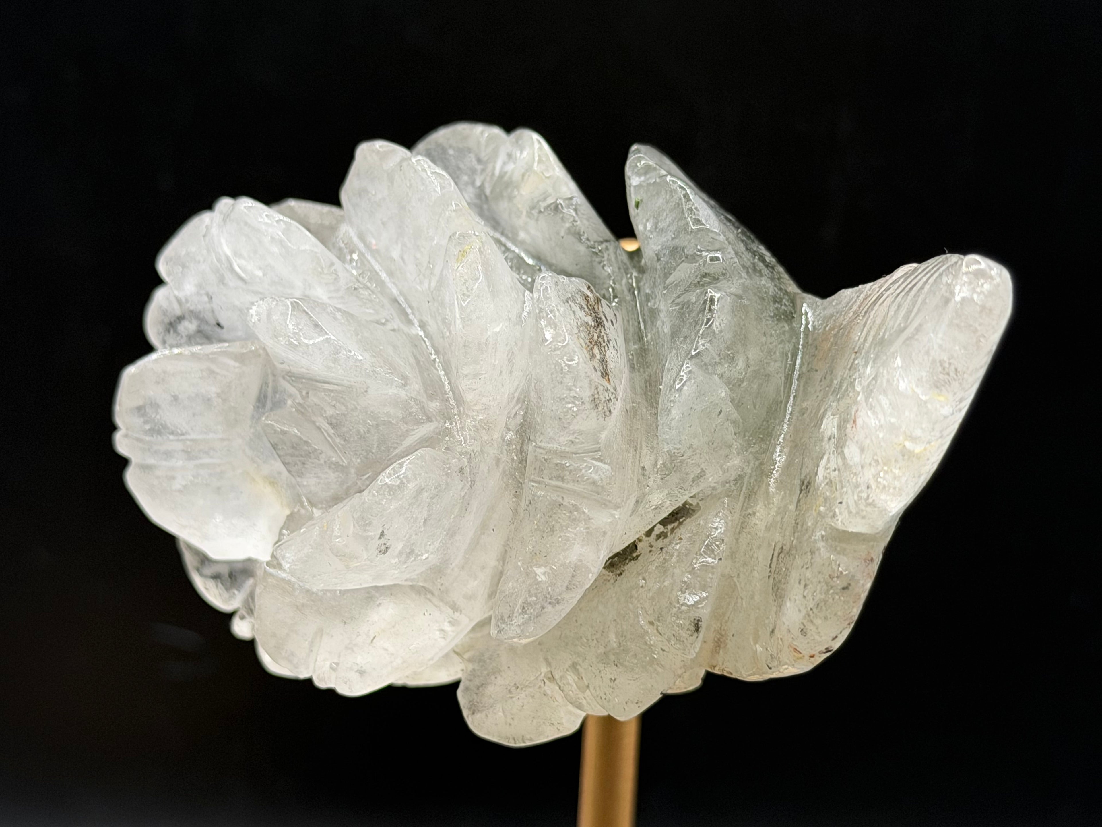 Green Phantom Clear Quartz Rose Crystal Carving