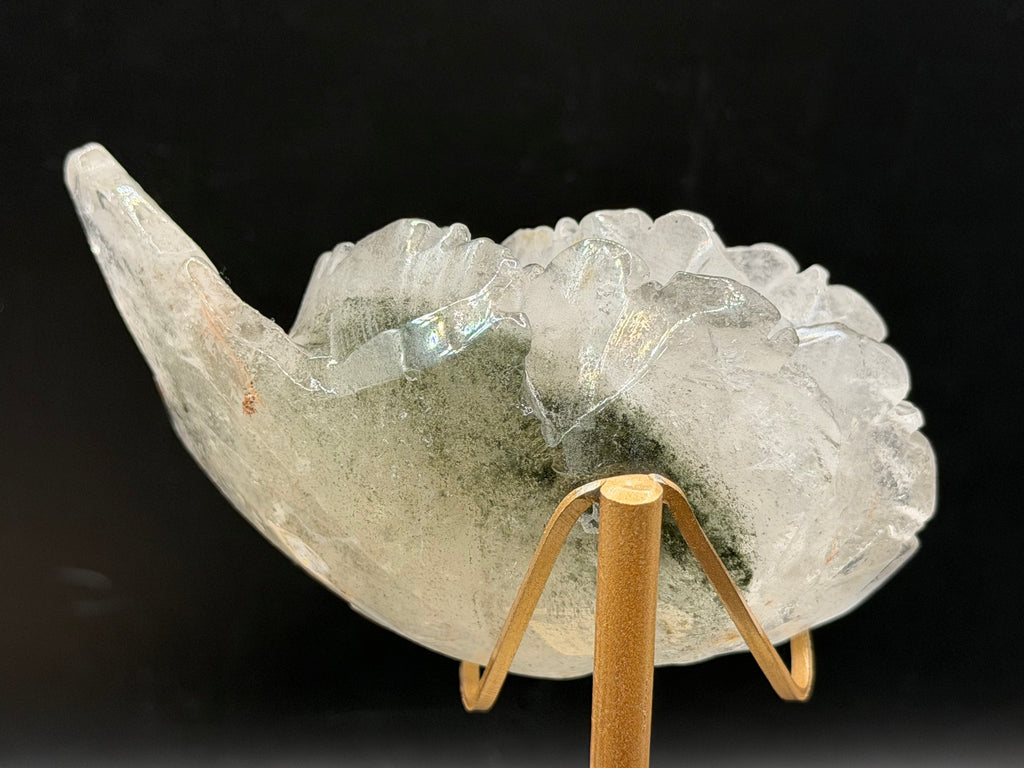 Green Phantom Clear Quartz Rose Crystal Carving