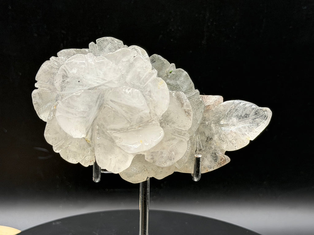 Green Phantom Clear Quartz Rose Crystal Carving
