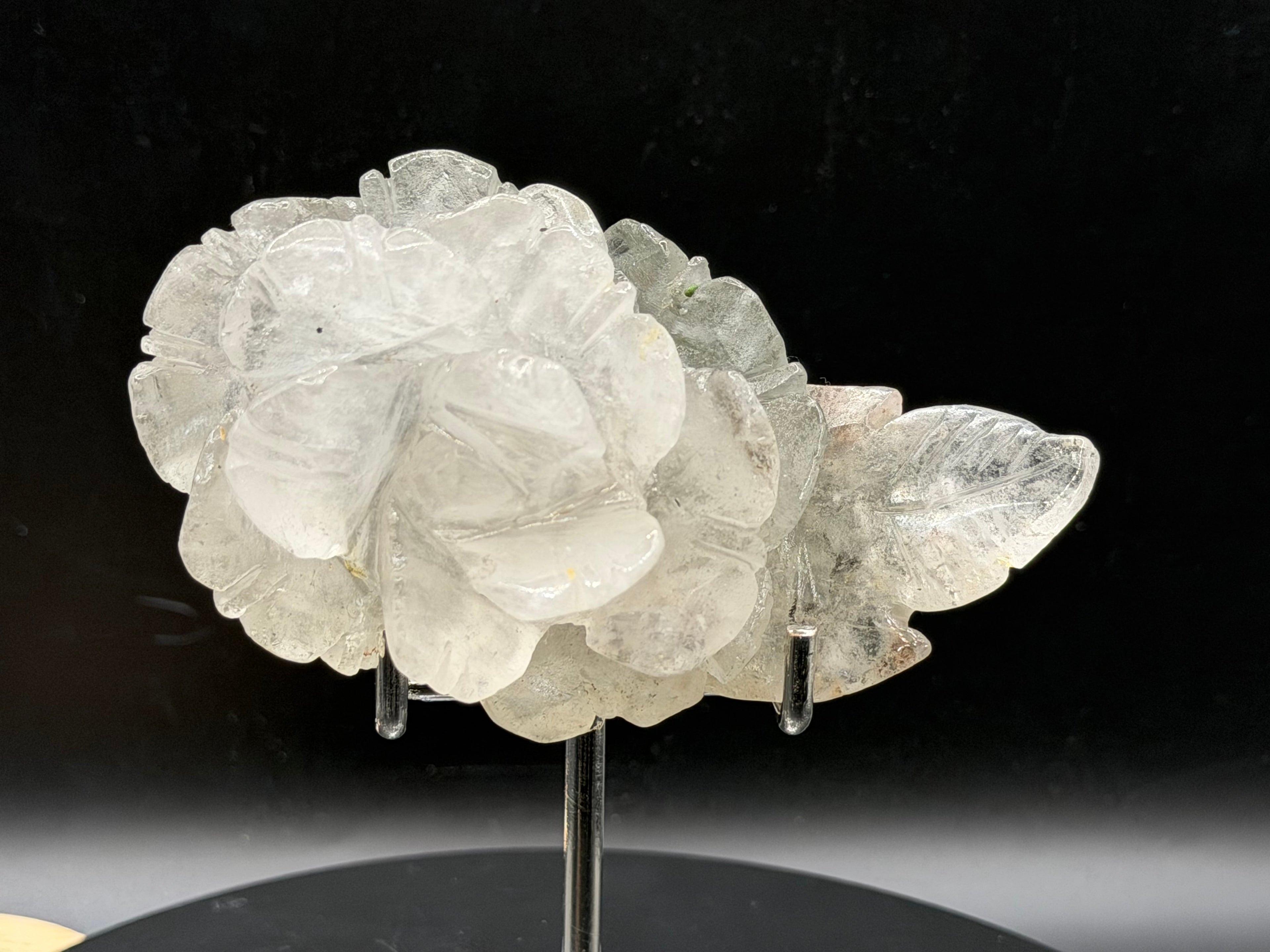 Green Phantom Clear Quartz Rose Crystal Carving