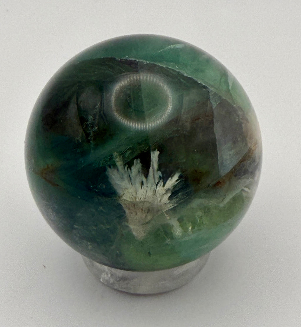 Enchanted Bloom | All Natural Fluorite Sphere with White Plume-Like Inclusions