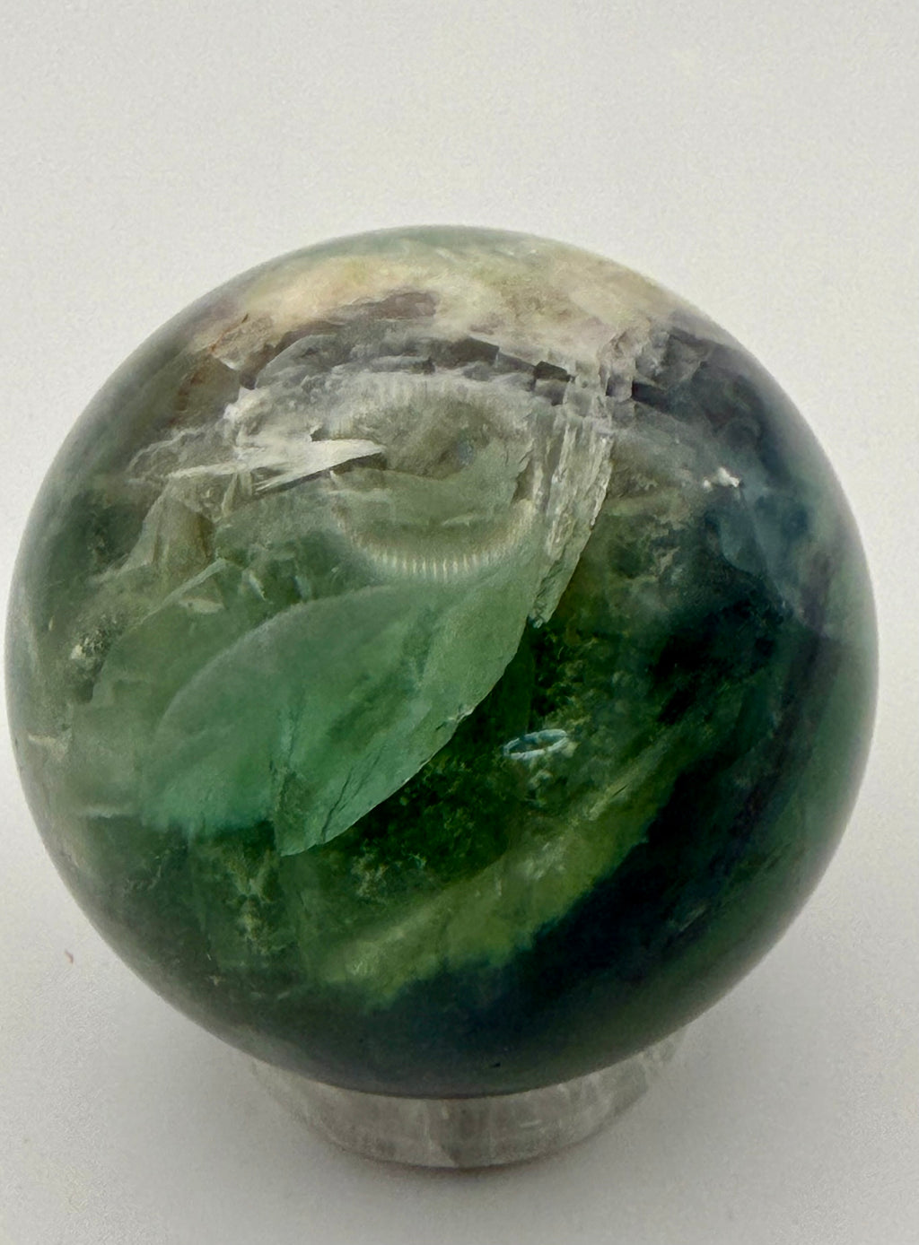 Enchanted Bloom | All Natural Fluorite Sphere with White Plume-Like Inclusions