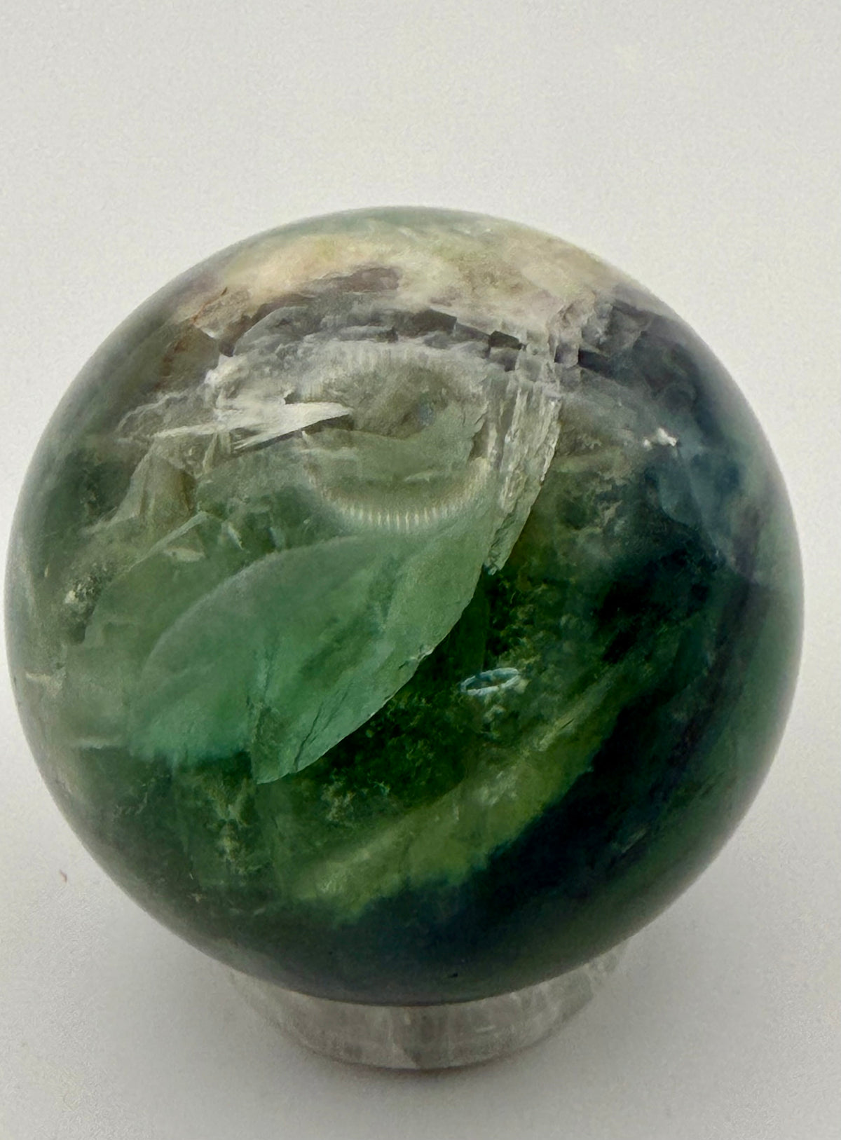 Enchanted Bloom | All Natural Fluorite Sphere with White Plume-Like Inclusions