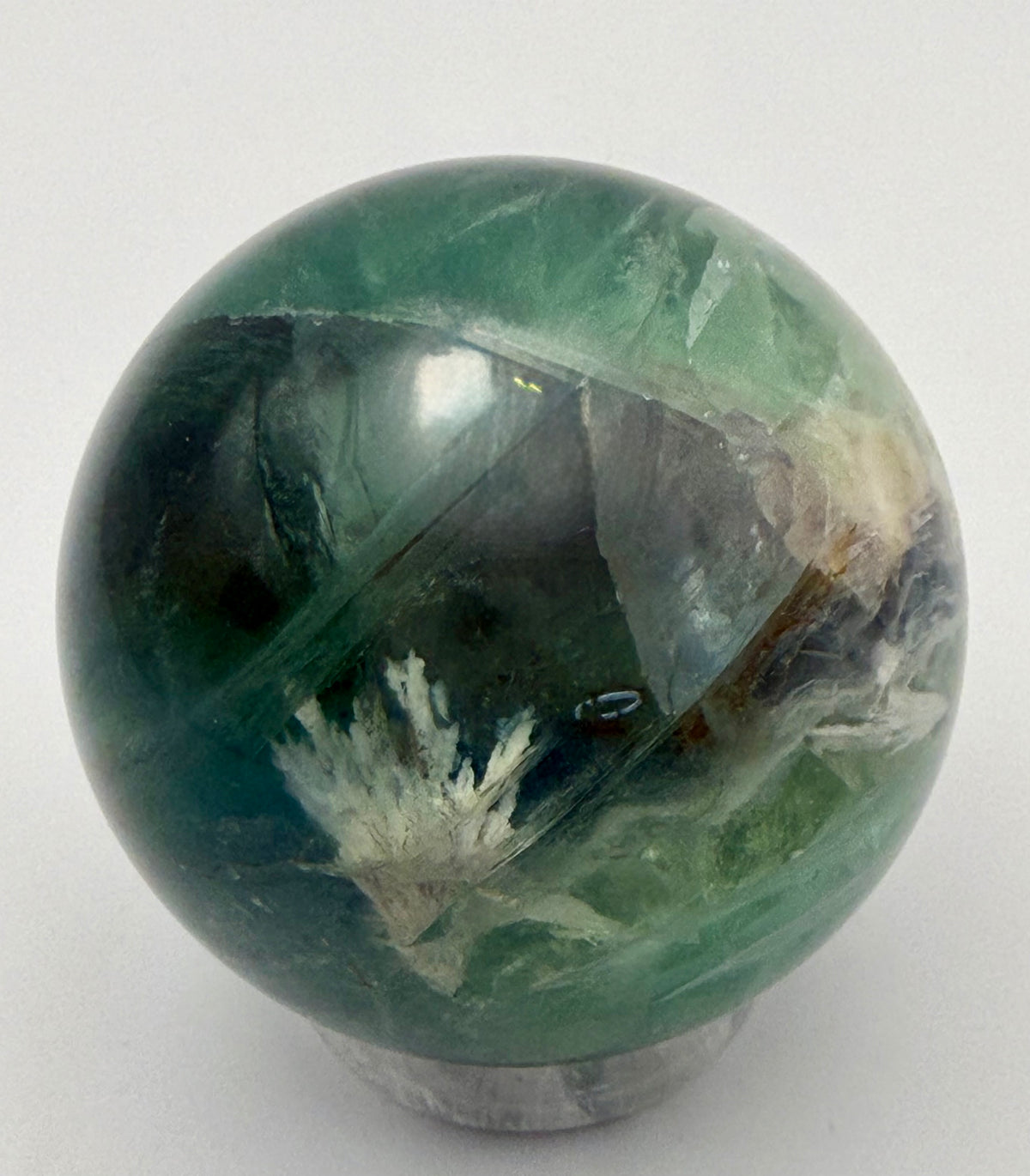 Enchanted Bloom | All Natural Fluorite Sphere with White Plume-Like Inclusions