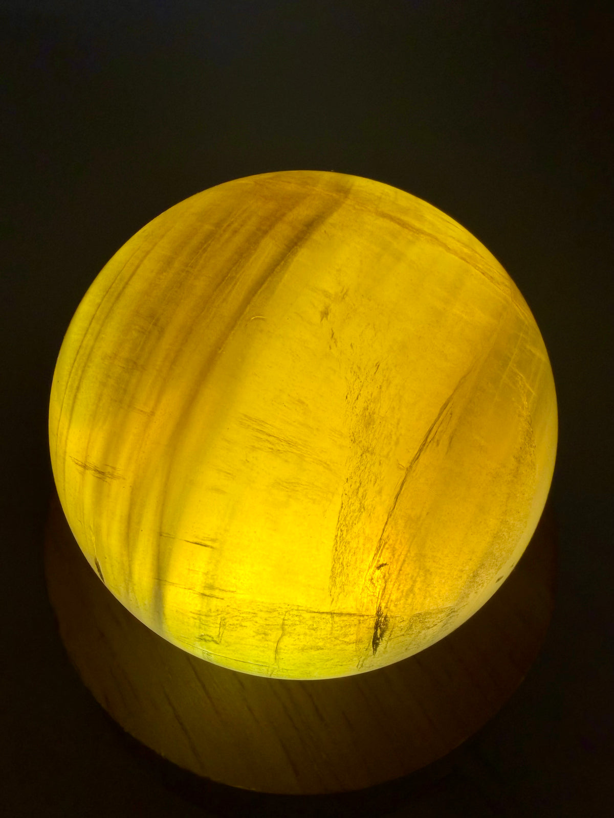 Golden Honey Fluorite Sphere | Natural Amber & Smoky Brown Banded Crystal