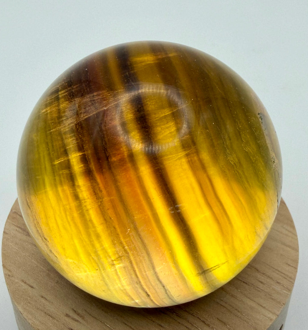 Rare Earth-Toned Fluorite Sphere | Golden Amber, Smoky Brown & Natural Inclusions
