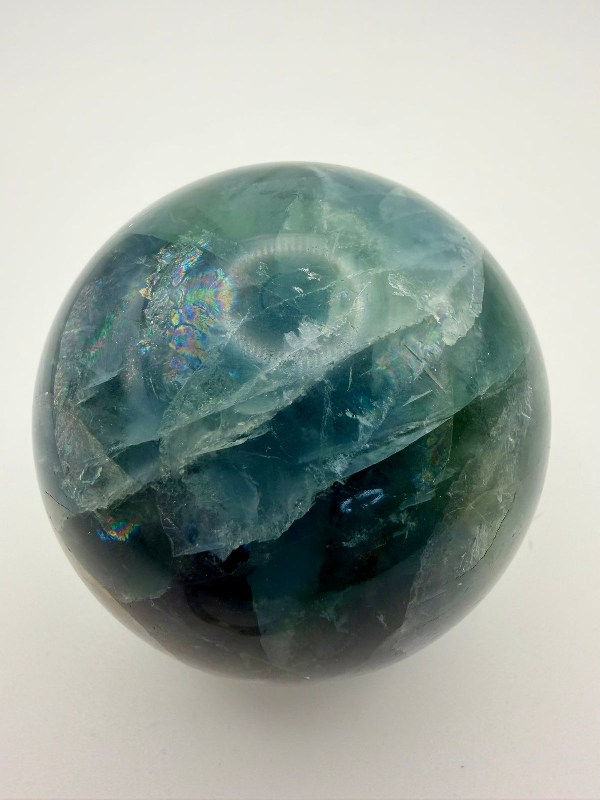 Stormlight | All Natural Blue-Green Fluorite Sphere with Rainbow Flashes