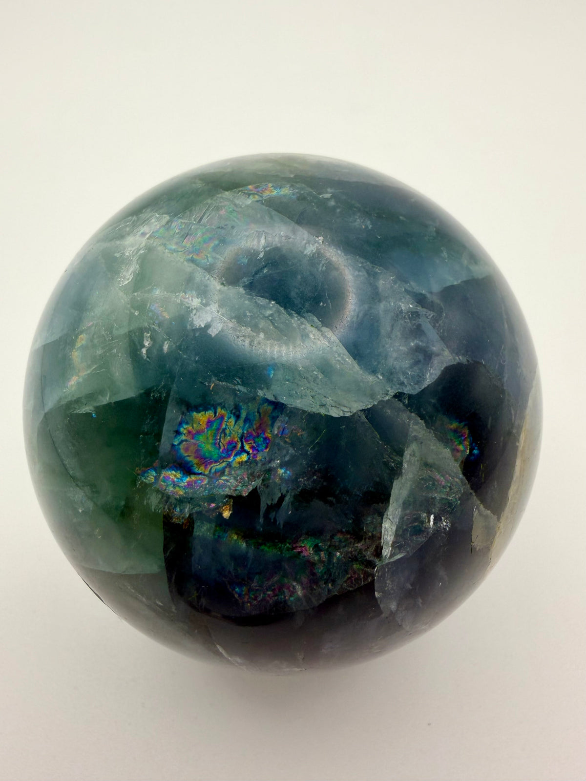 Stormlight | All Natural Blue-Green Fluorite Sphere with Rainbow Flashes
