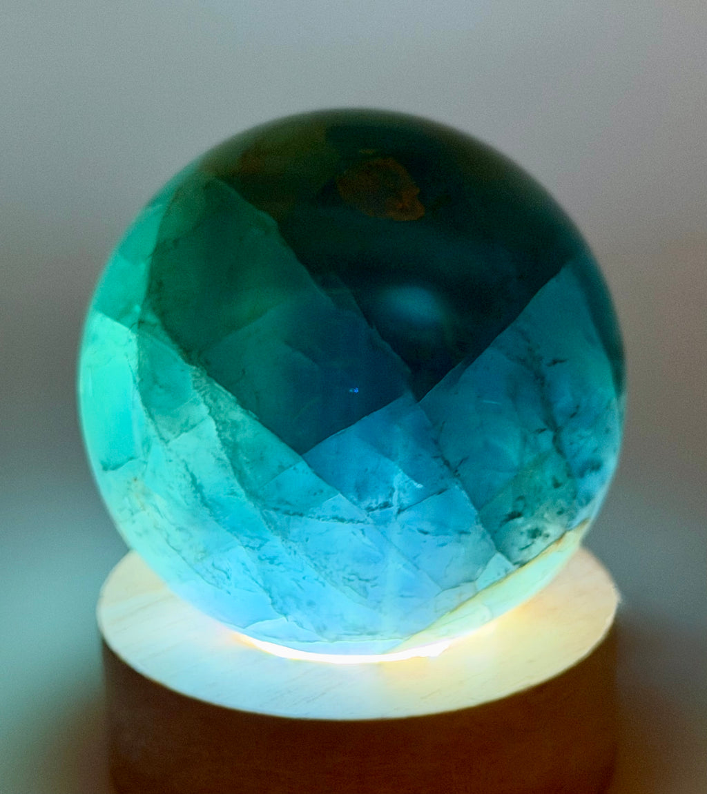 Stormlight | All Natural Blue-Green Fluorite Sphere with Rainbow Flashes