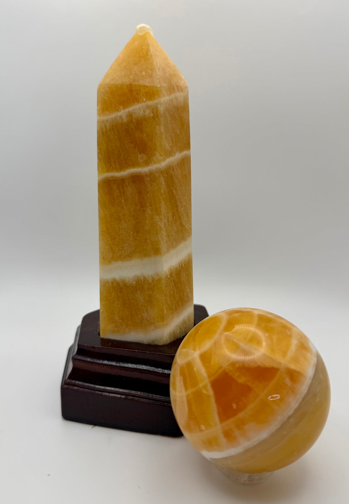 Golden Alchemy | All-Natural Honey Calcite Tower &amp; Sphere Crystal Bundle
