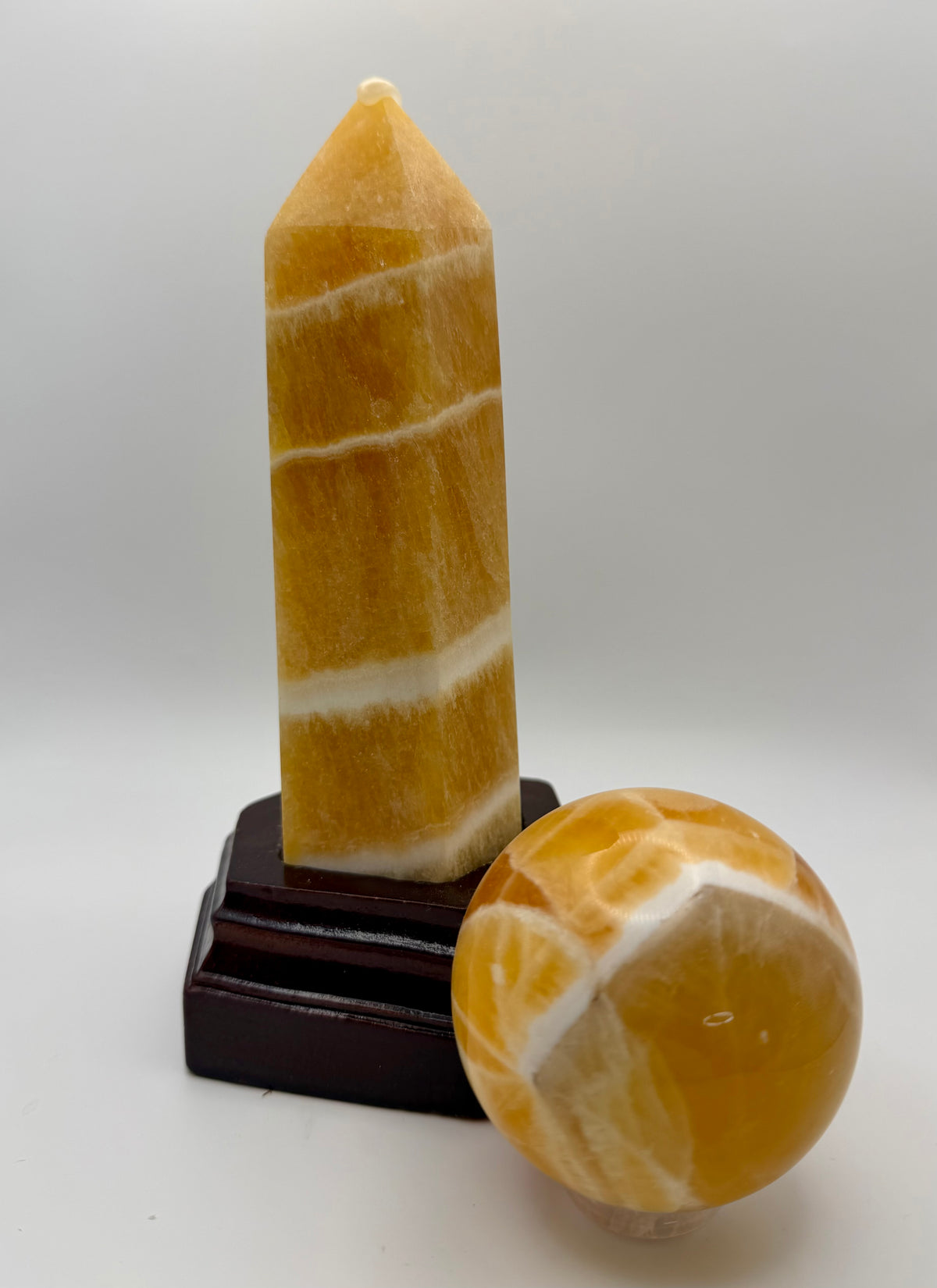Golden Alchemy | All-Natural Honey Calcite Tower &amp; Sphere Crystal Bundle