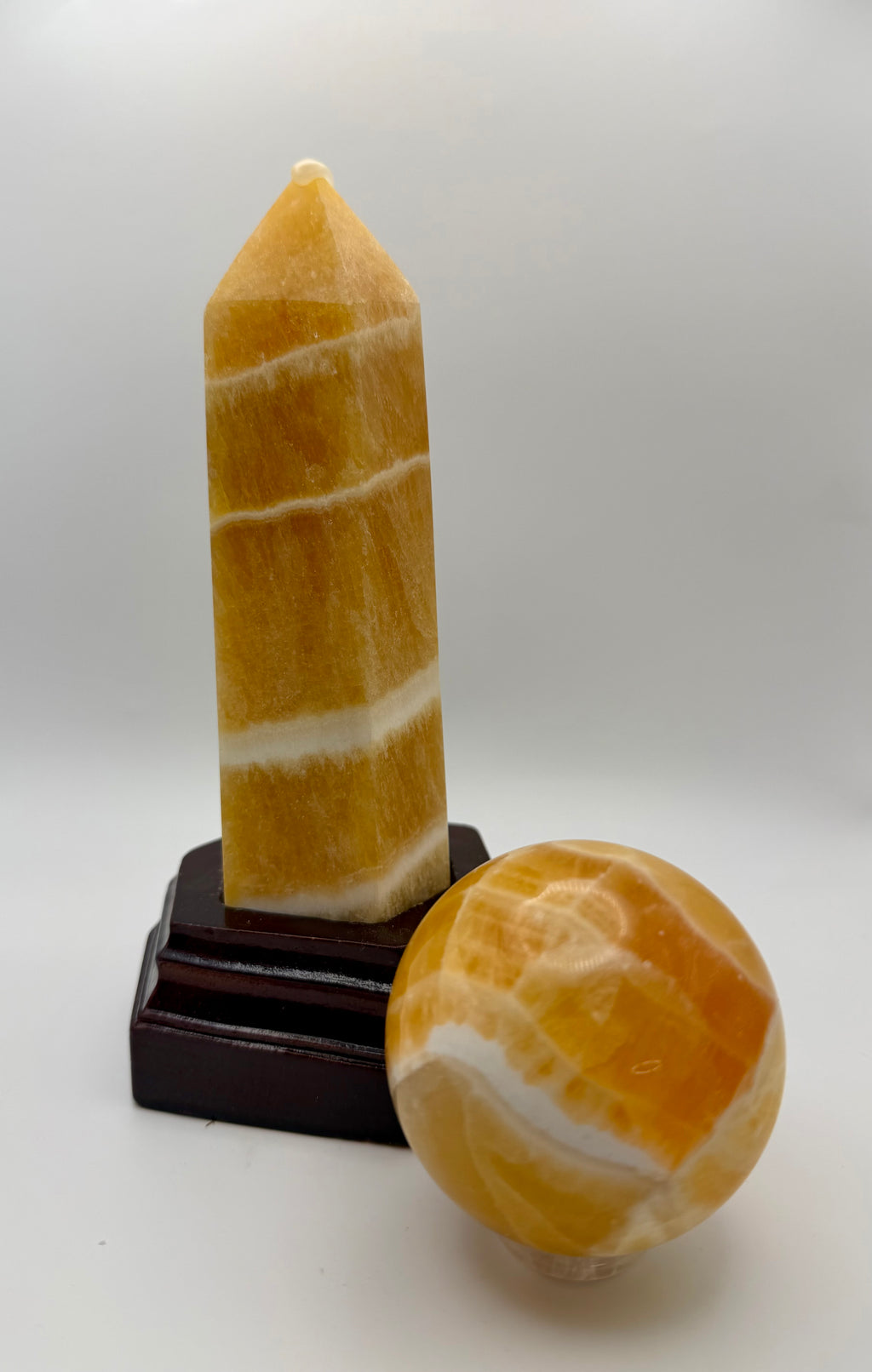 Golden Alchemy | All-Natural Honey Calcite Tower &amp; Sphere Crystal Bundle