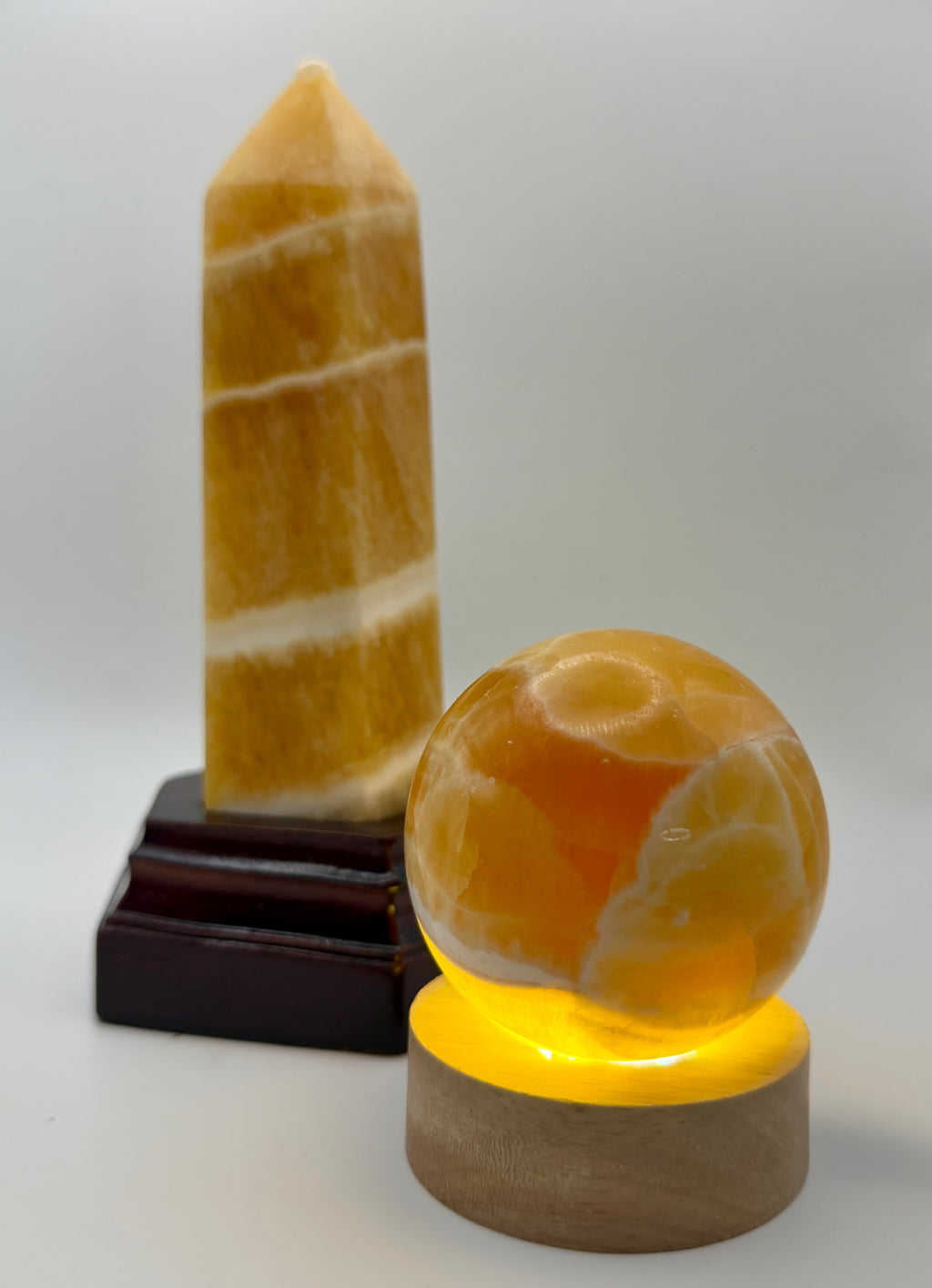 Golden Alchemy | All-Natural Honey Calcite Tower &amp; Sphere Crystal Bundle