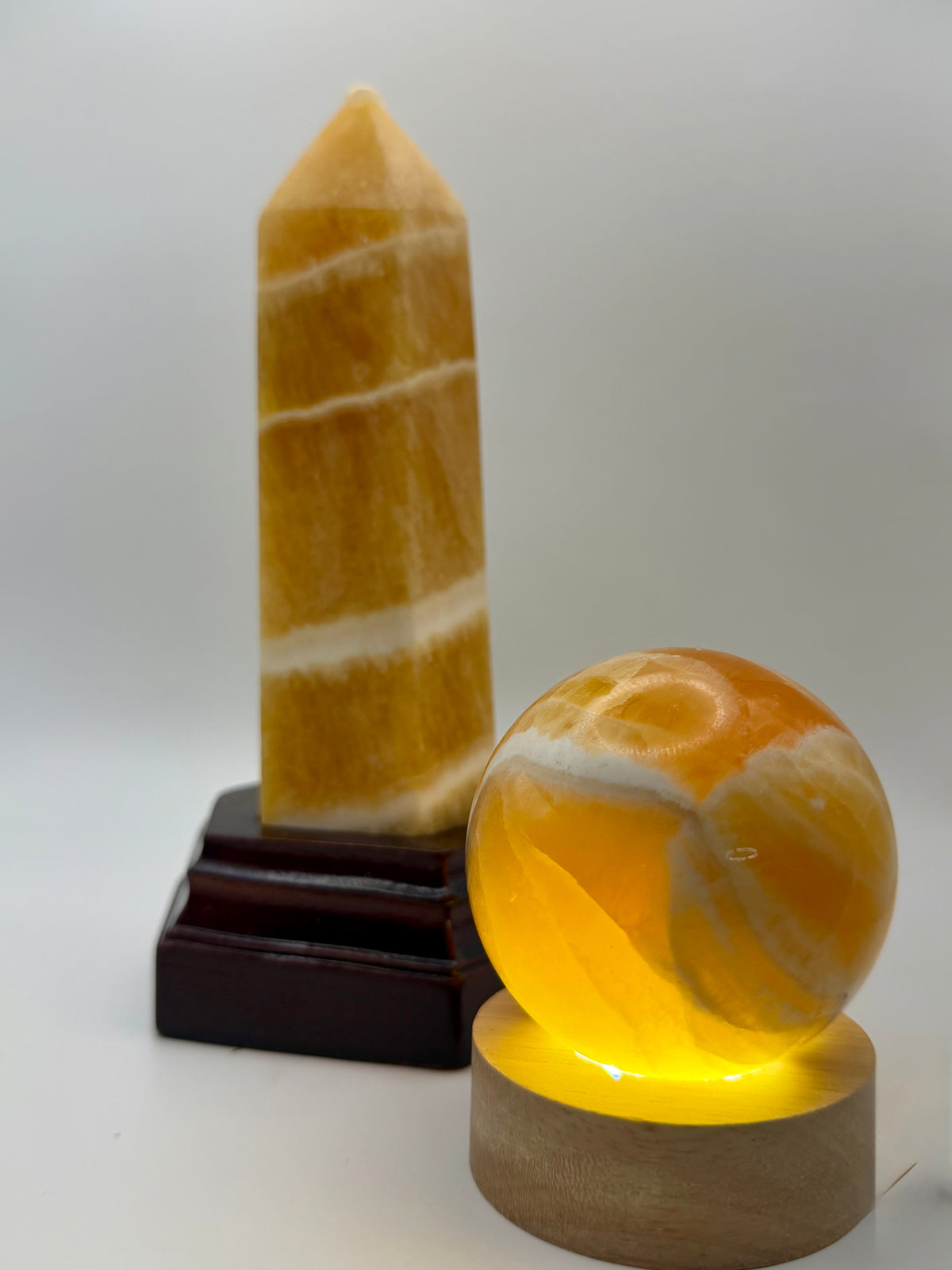 Golden Alchemy | All-Natural Honey Calcite Tower &amp; Sphere Crystal Bundle