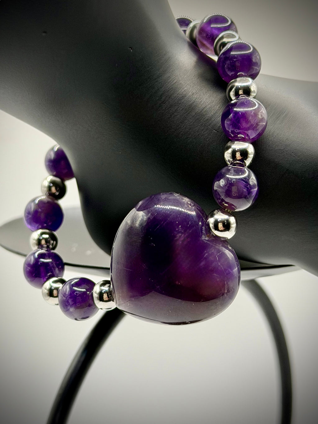 ✨ One-of-a-Kind Amethyst & Hematite Healing Bracelet – Handmade Natural Crystal Jewelry
