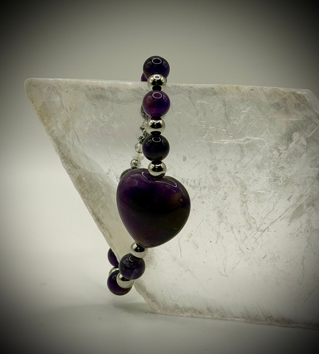 ✨ One-of-a-Kind Amethyst & Hematite Healing Bracelet – Handmade Natural Crystal Jewelry