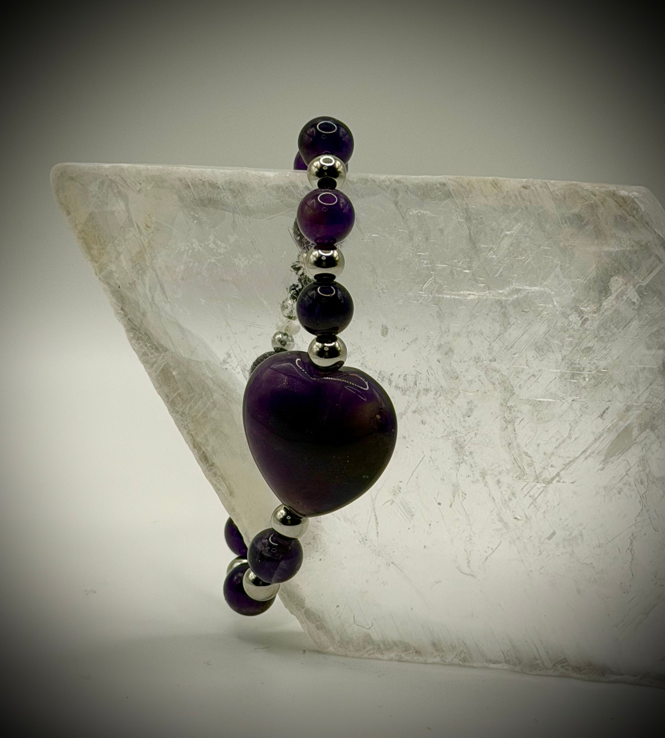 ✨ One-of-a-Kind Amethyst & Hematite Healing Bracelet – Handmade Natural Crystal Jewelry