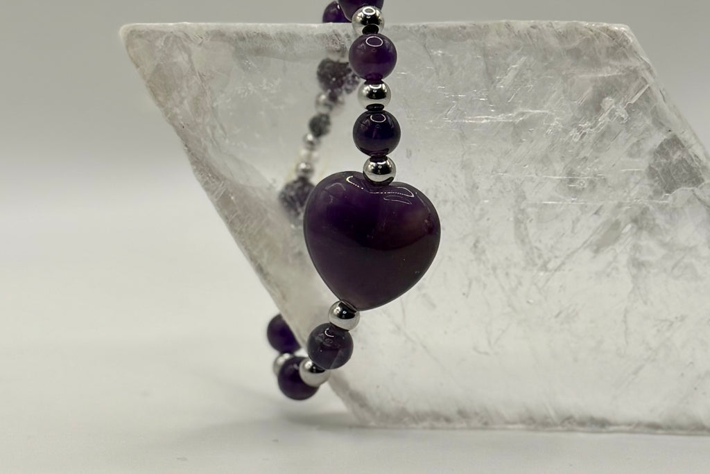✨ One-of-a-Kind Amethyst & Hematite Healing Bracelet – Handmade Natural Crystal Jewelry
