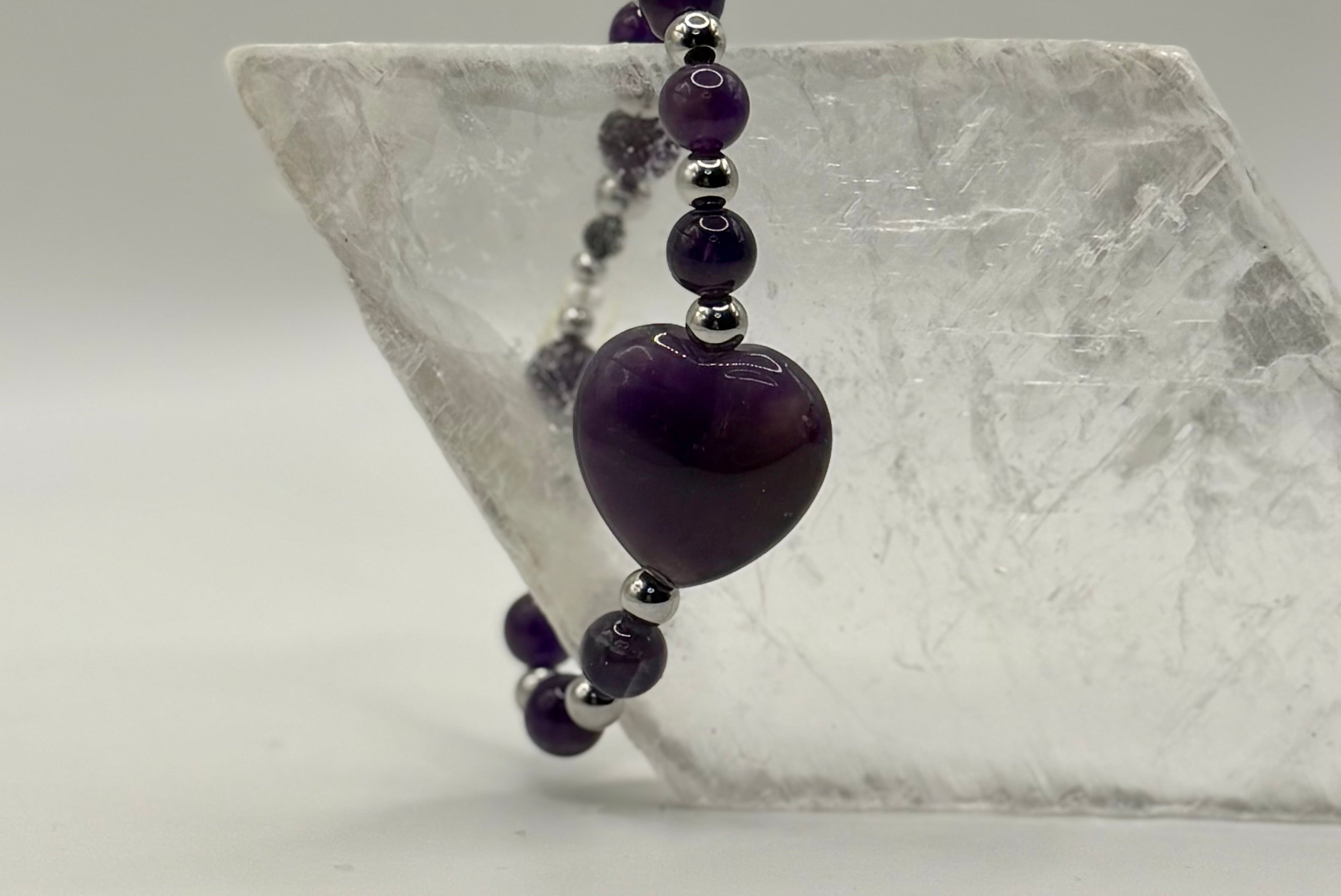 ✨ One-of-a-Kind Amethyst & Hematite Healing Bracelet – Handmade Natural Crystal Jewelry