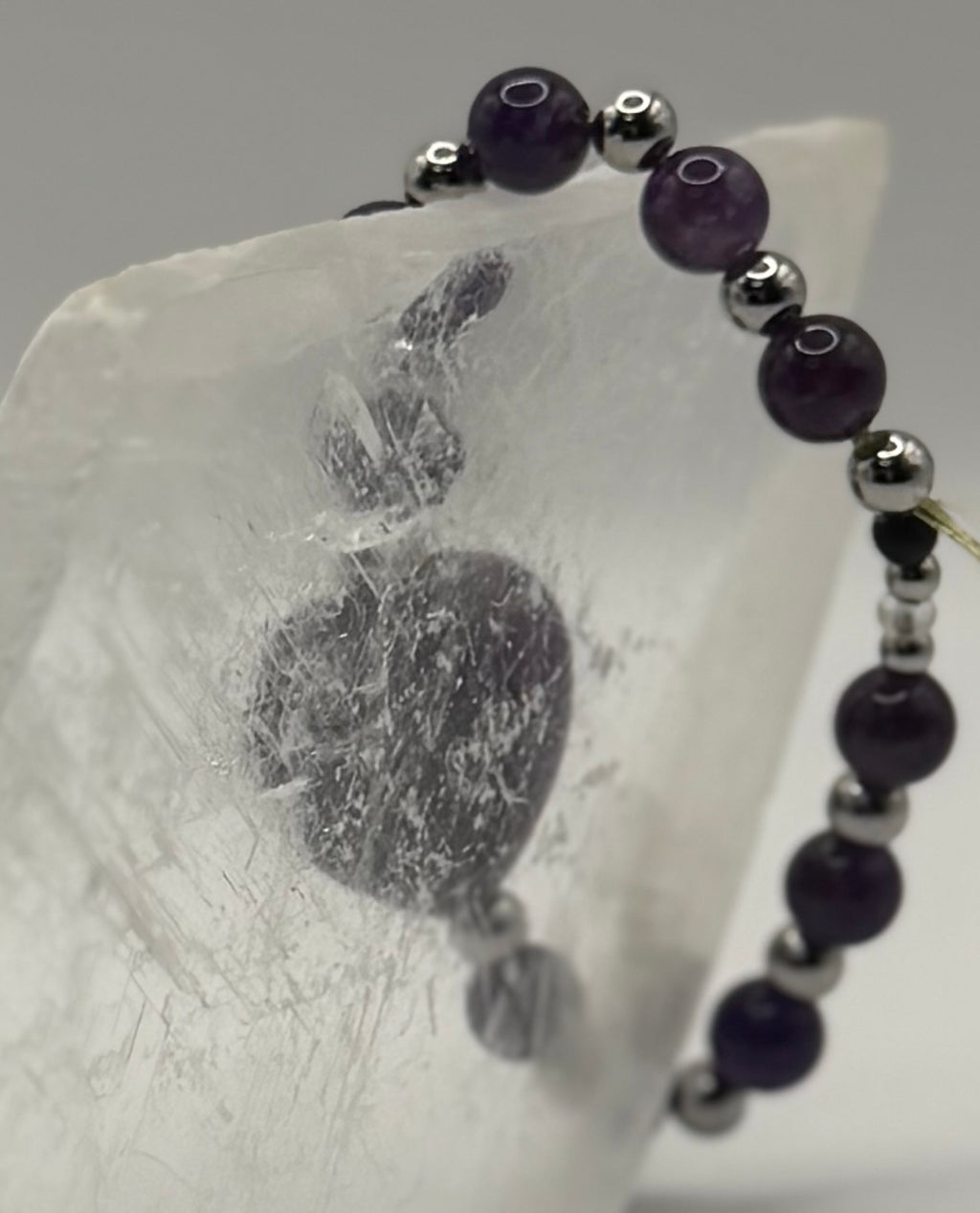 ✨ One-of-a-Kind Amethyst & Hematite Healing Bracelet – Handmade Natural Crystal Jewelry