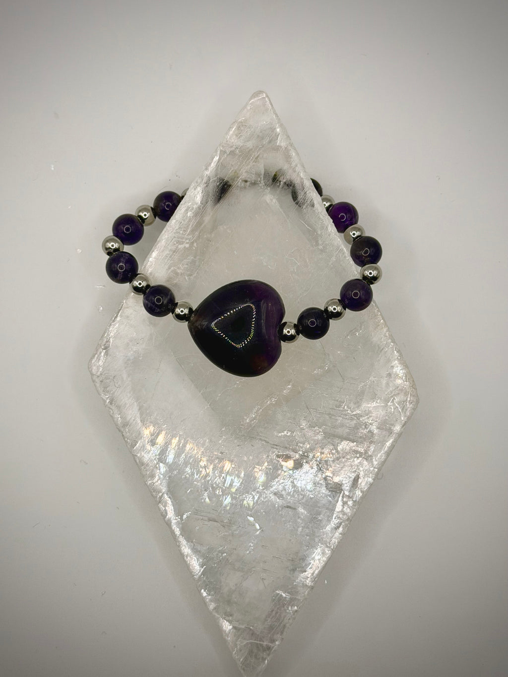 ✨ One-of-a-Kind Amethyst & Hematite Healing Bracelet – Handmade Natural Crystal Jewelry