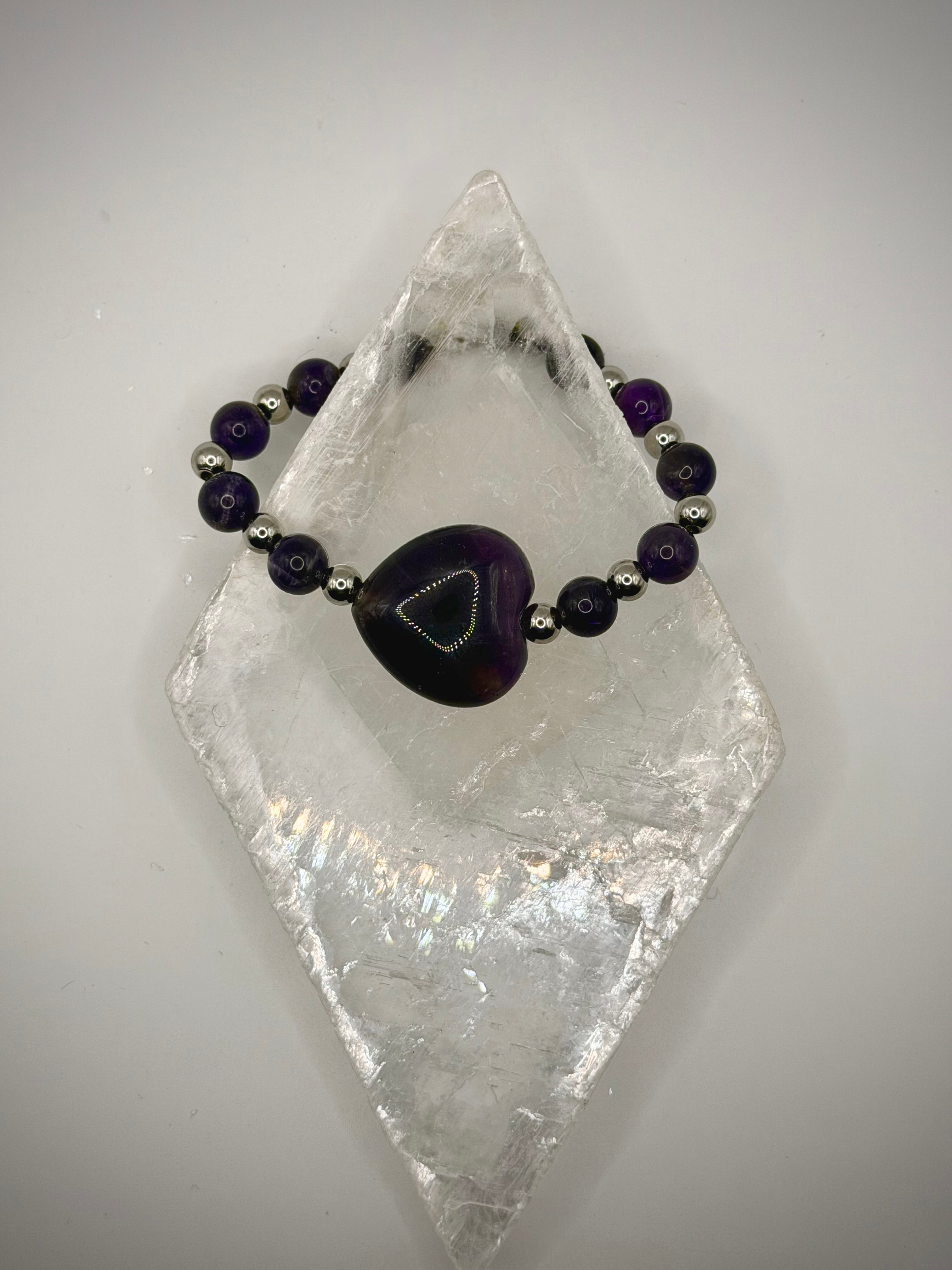 ✨ One-of-a-Kind Amethyst & Hematite Healing Bracelet – Handmade Natural Crystal Jewelry