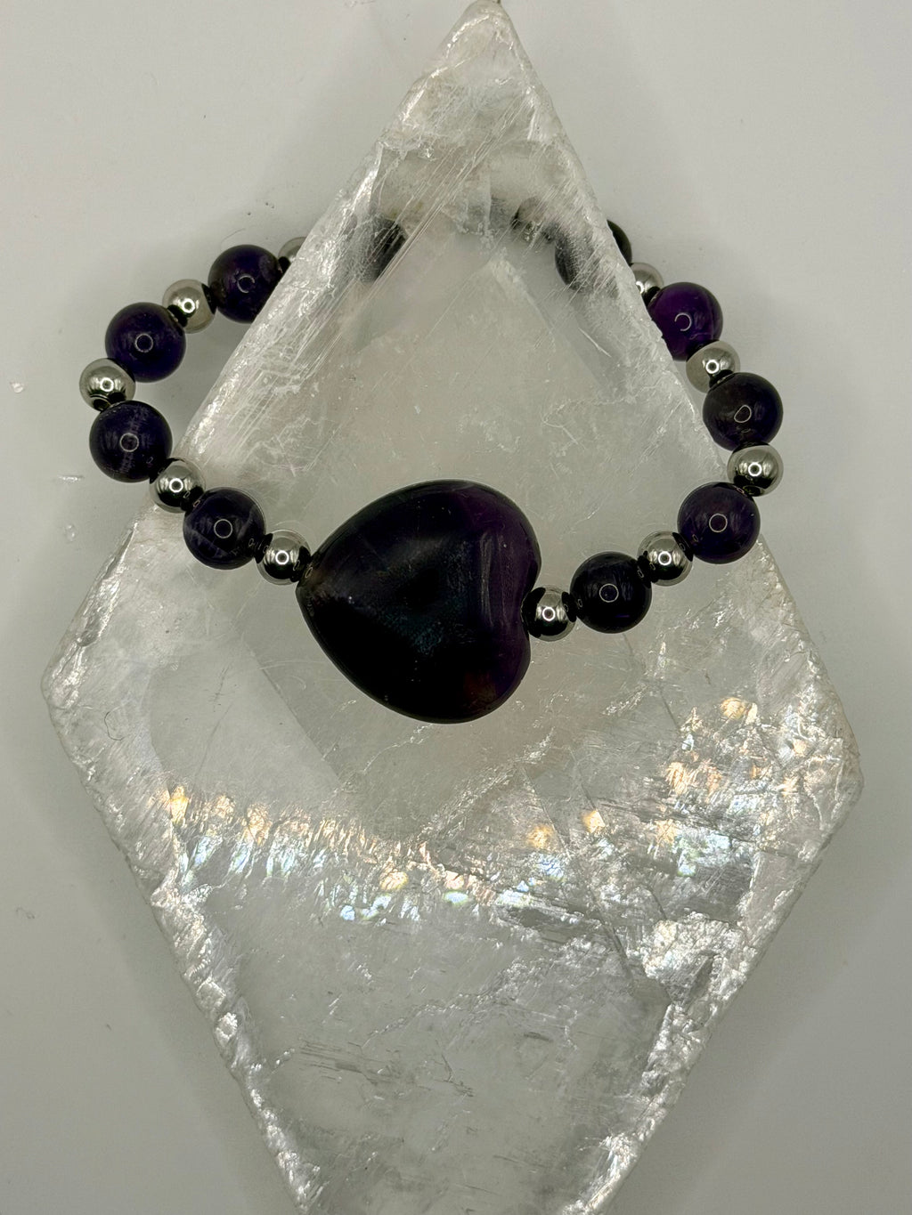 ✨ One-of-a-Kind Amethyst & Hematite Healing Bracelet – Handmade Natural Crystal Jewelry