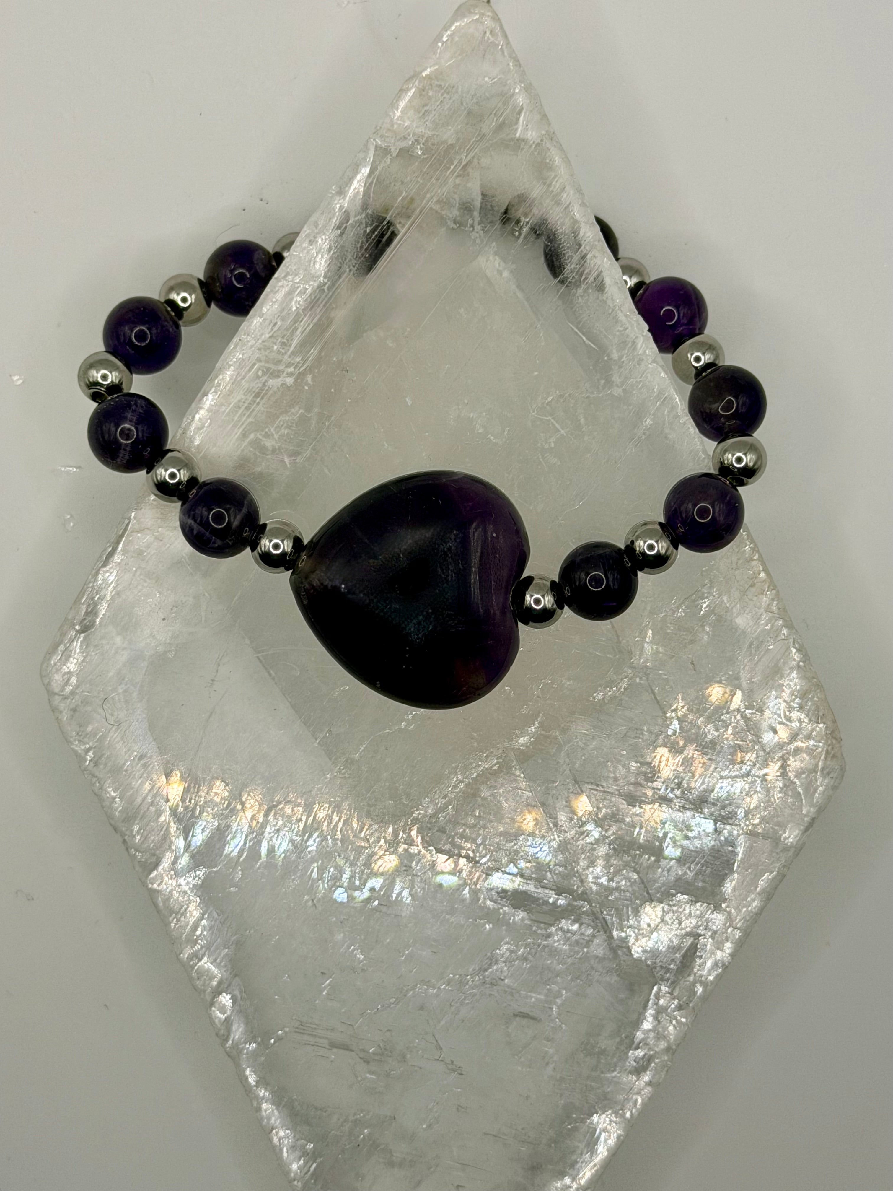 ✨ One-of-a-Kind Amethyst & Hematite Healing Bracelet – Handmade Natural Crystal Jewelry