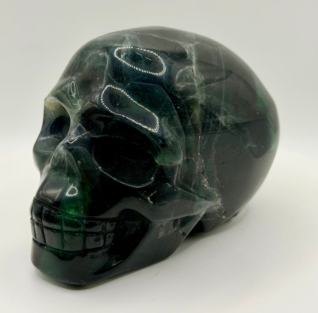 Black Rose Fluorite Skull – Heavy Blue Color Crystal Carving