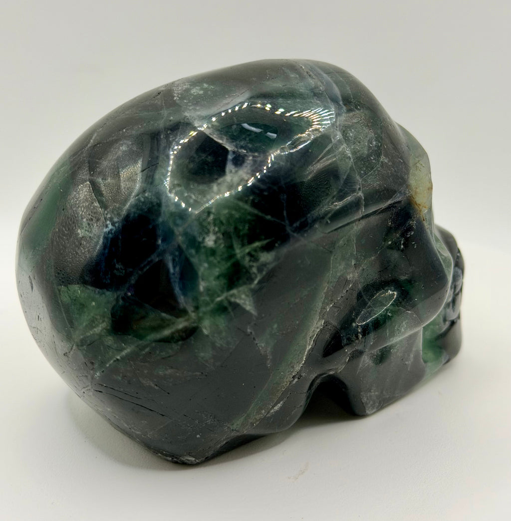 Black Rose Fluorite Skull – Heavy Blue Color Crystal Carving