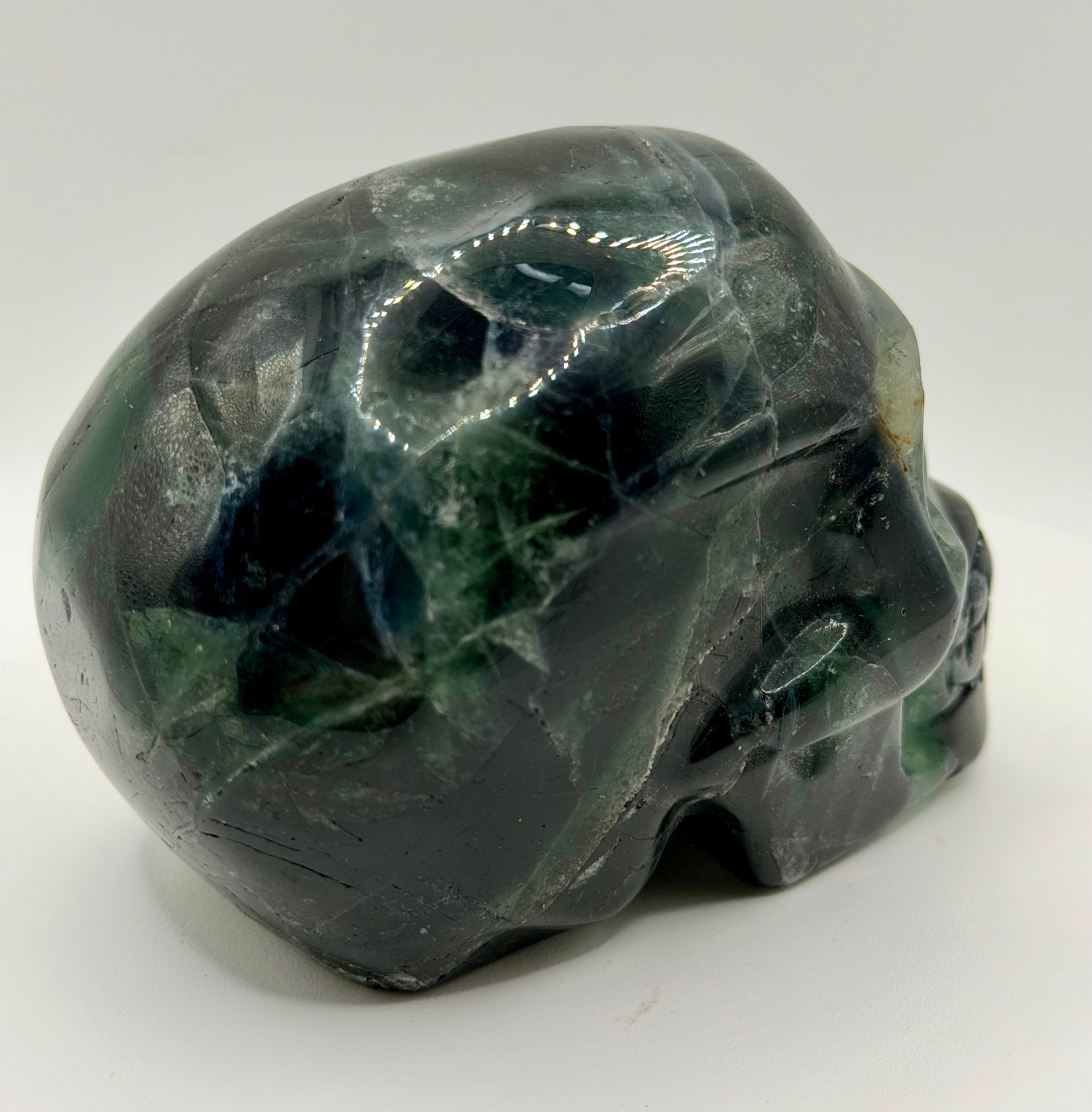 Black Rose Fluorite Skull – Heavy Blue Color Crystal Carving