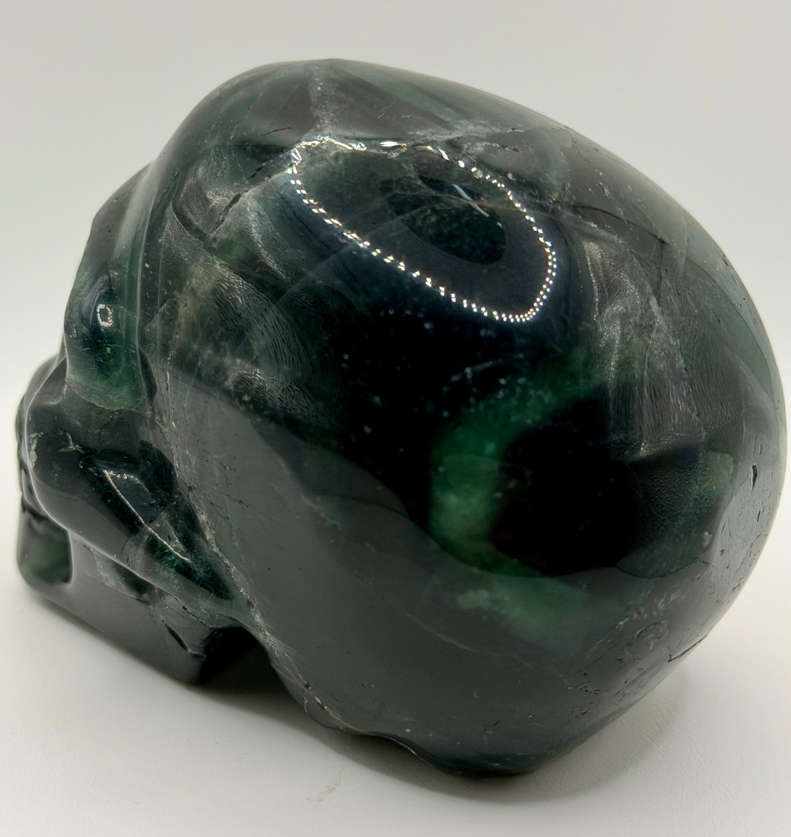 Black Rose Fluorite Skull – Heavy Blue Color Crystal Carving