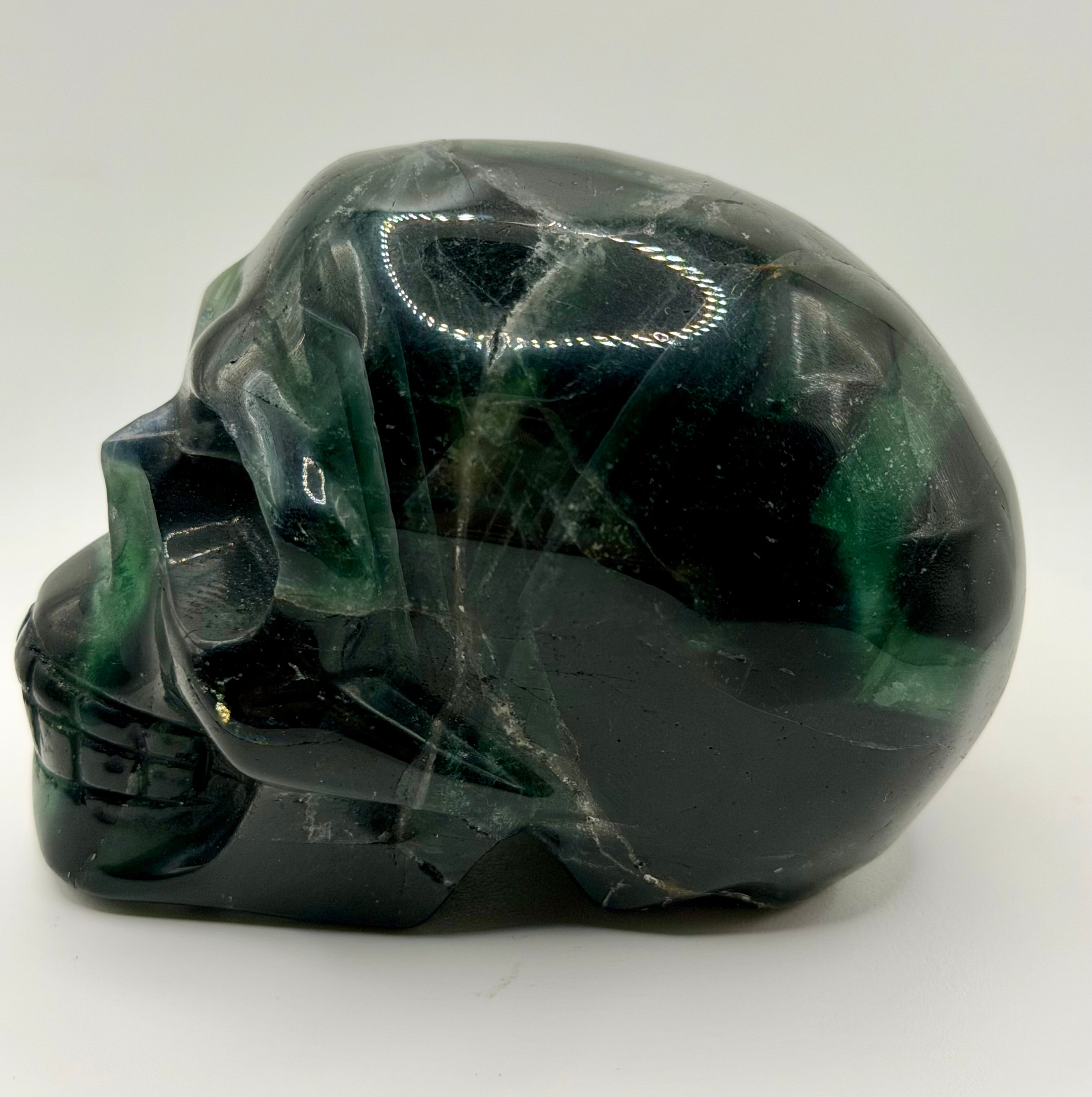Black Rose Fluorite Skull – Heavy Blue Color Crystal Carving