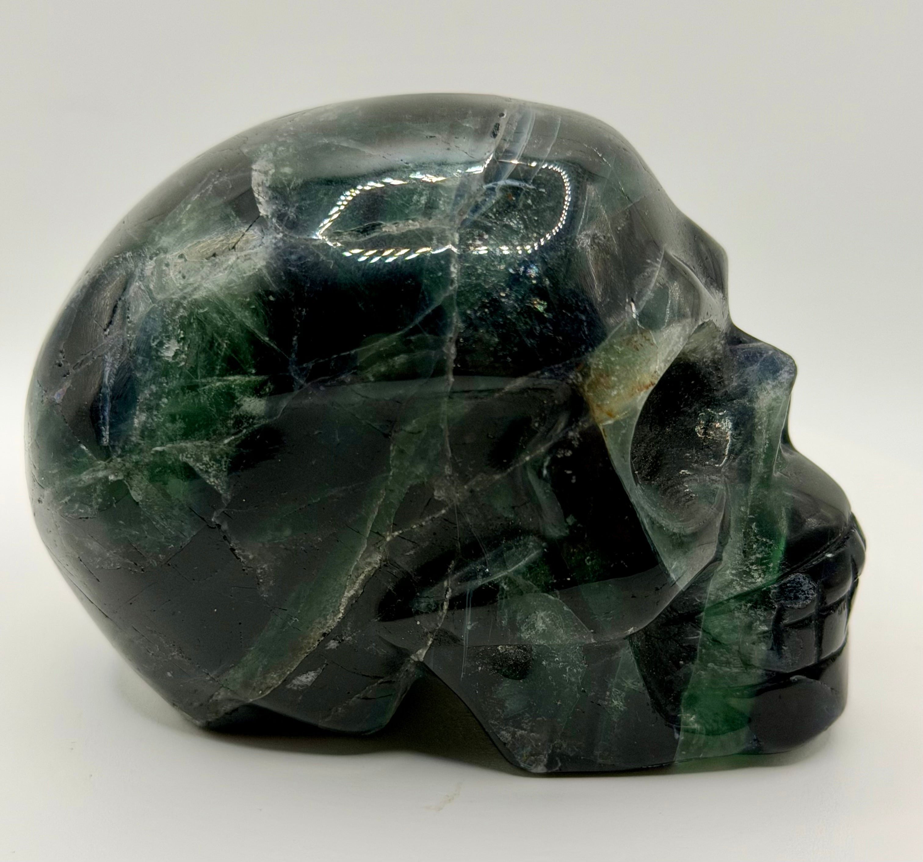 Black Rose Fluorite Skull – Heavy Blue Color Crystal Carving