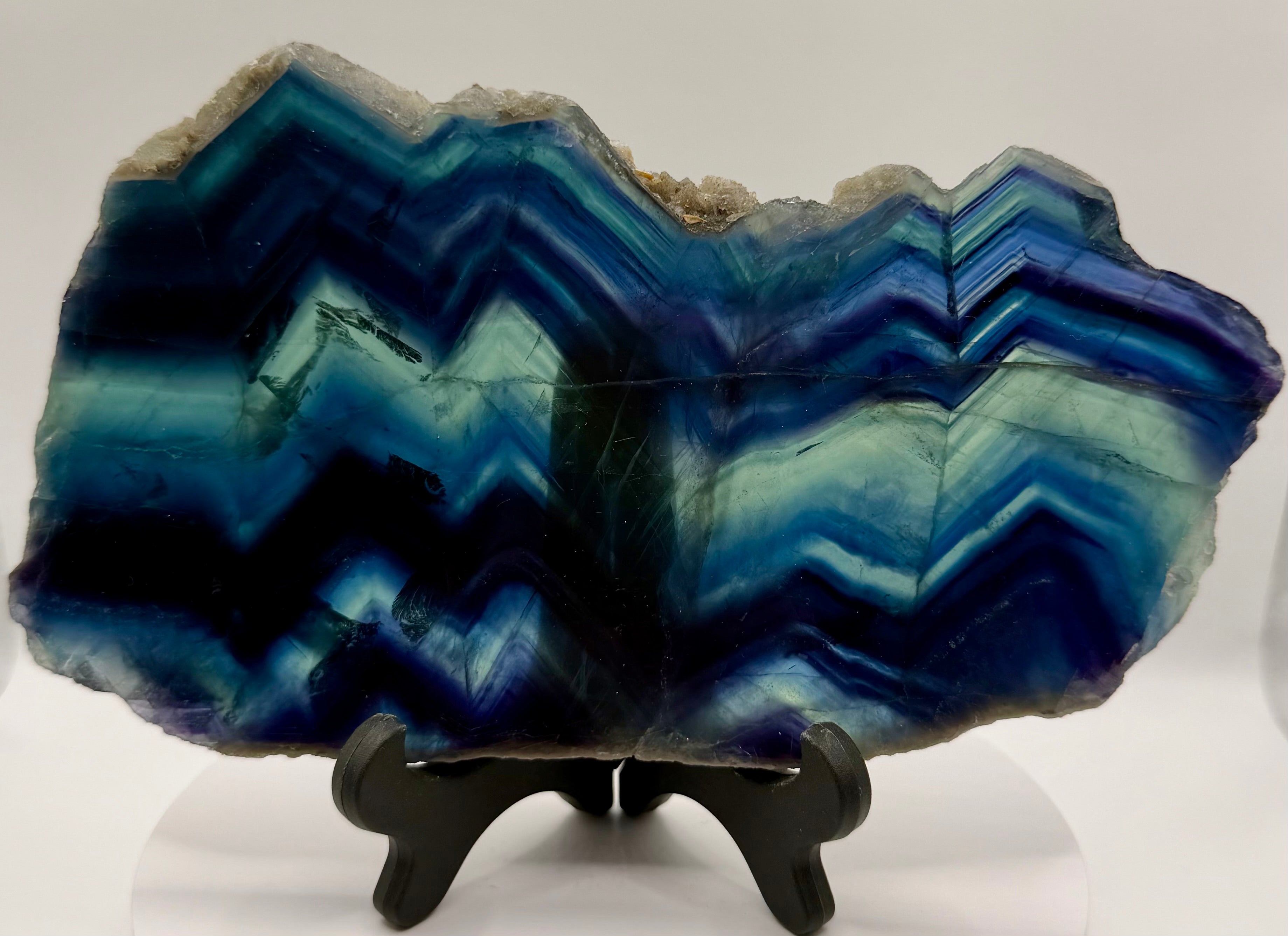 Rare Black Rose Fluorite Slab – 0.458 kg, Natural Blue & Green Banding, One-of-a-Kind