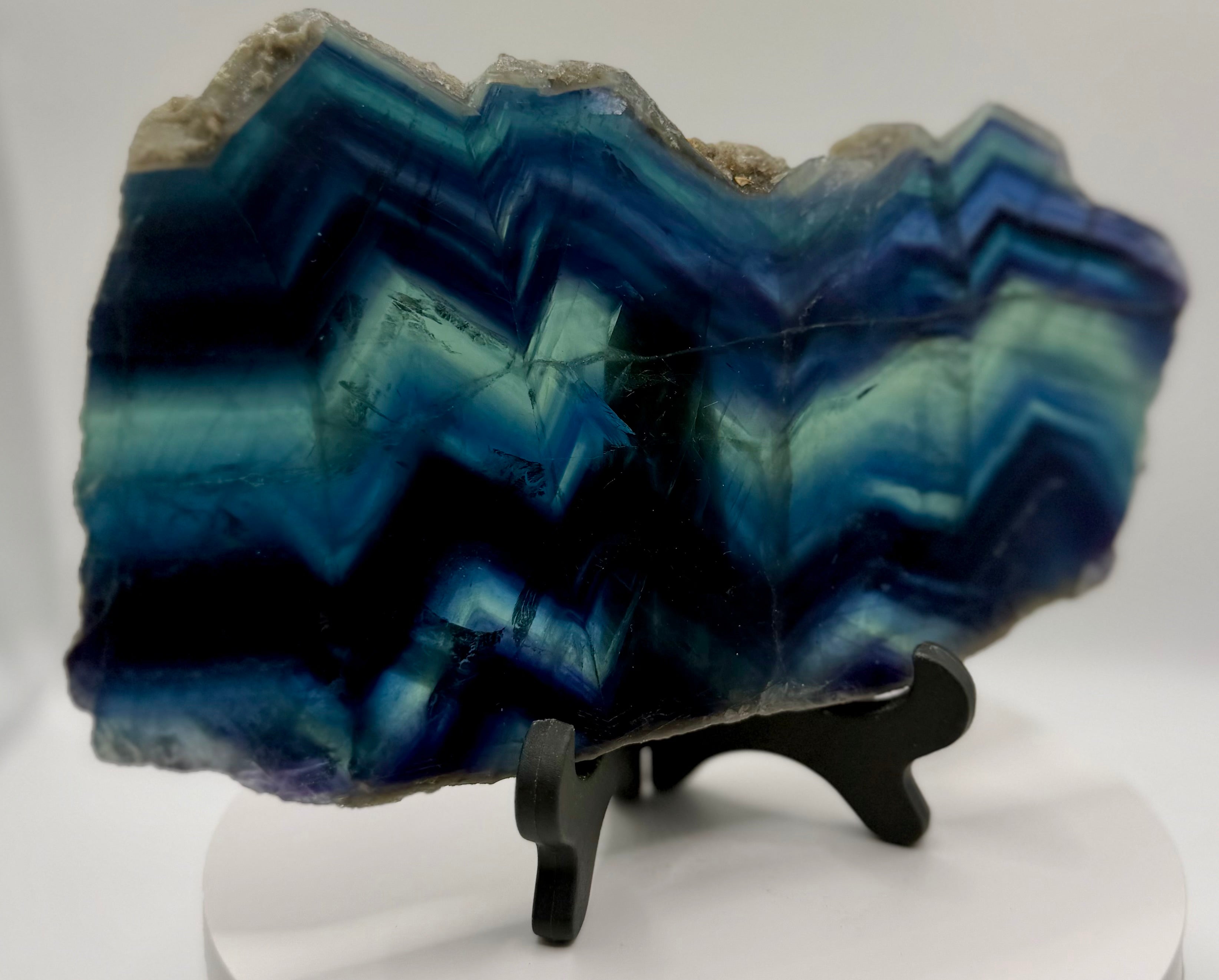 Rare Black Rose Fluorite Slab – 0.458 kg, Natural Blue & Green Banding, One-of-a-Kind