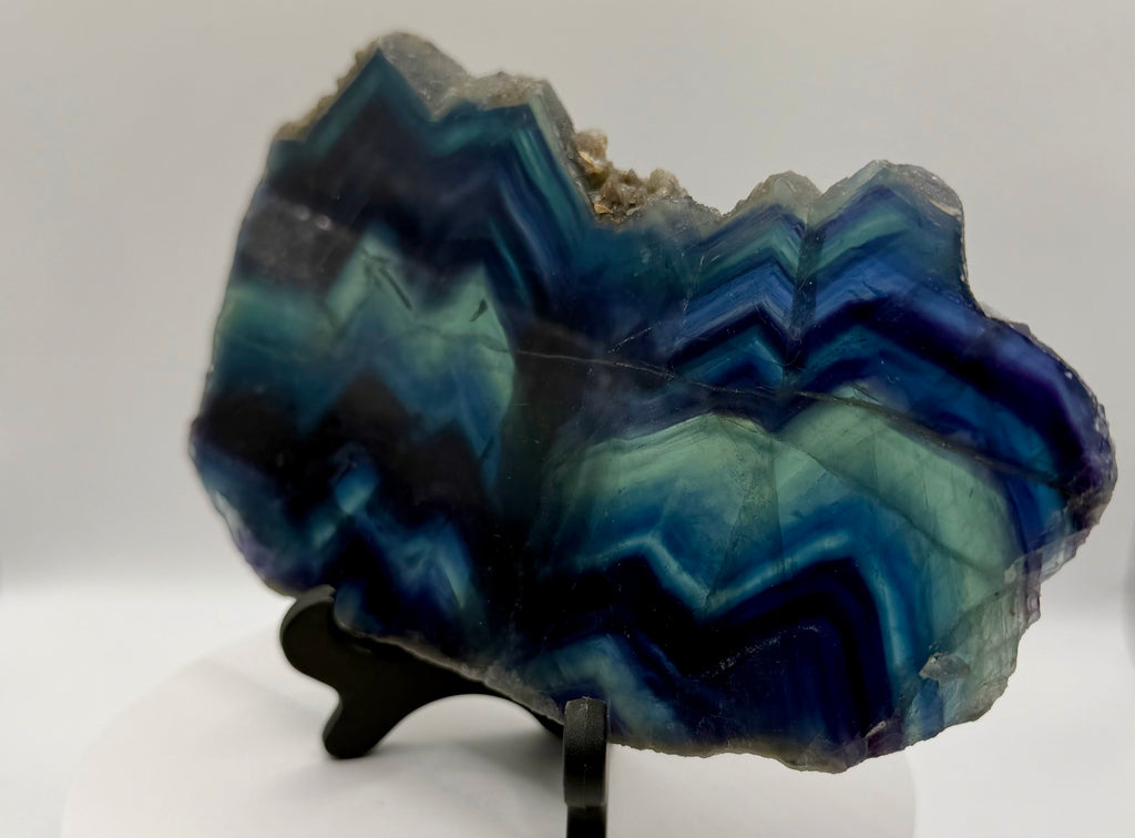 Rare Black Rose Fluorite Slab – 0.458 kg, Natural Blue & Green Banding, One-of-a-Kind