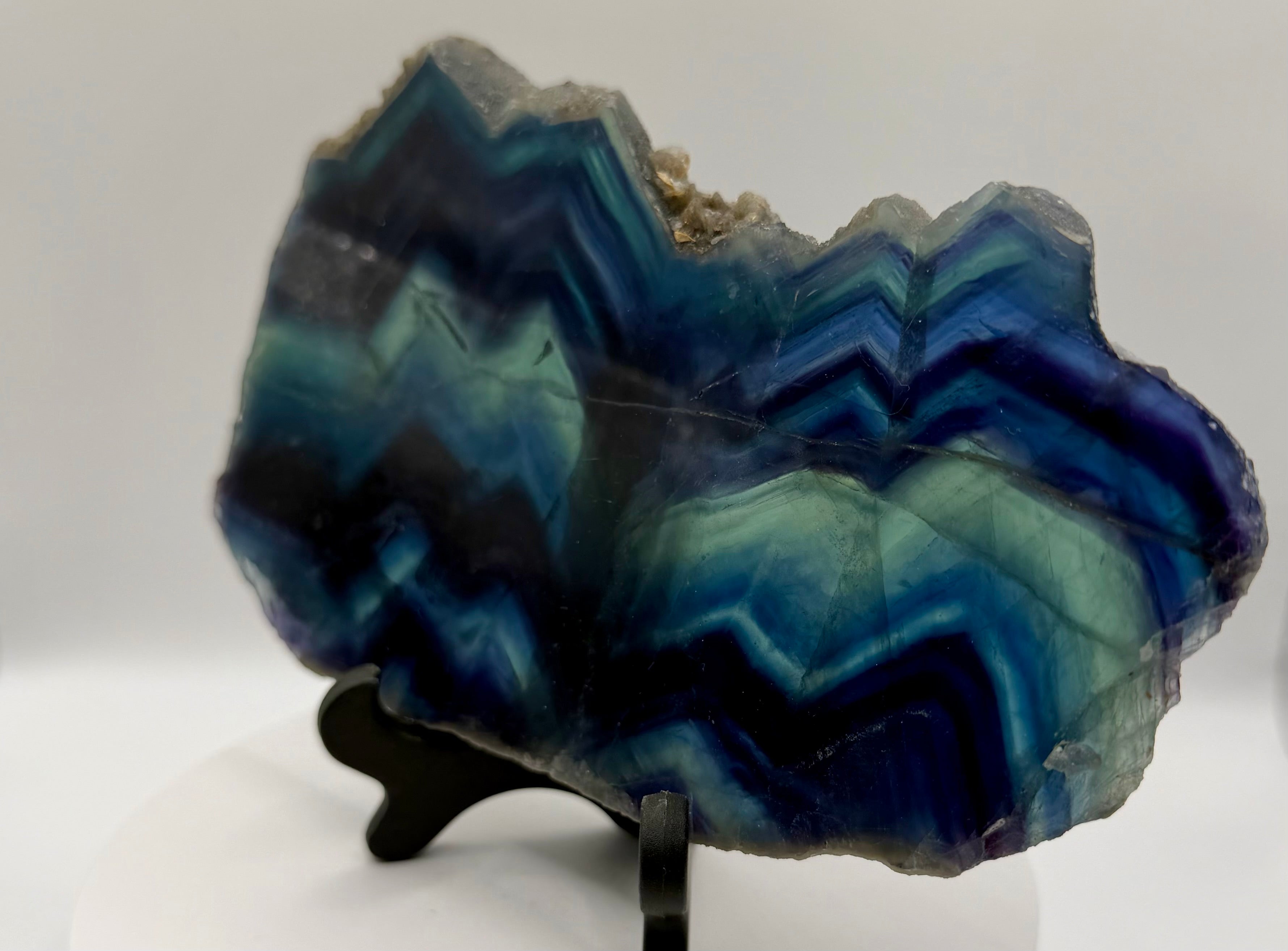 Rare Black Rose Fluorite Slab – 0.458 kg, Natural Blue & Green Banding, One-of-a-Kind