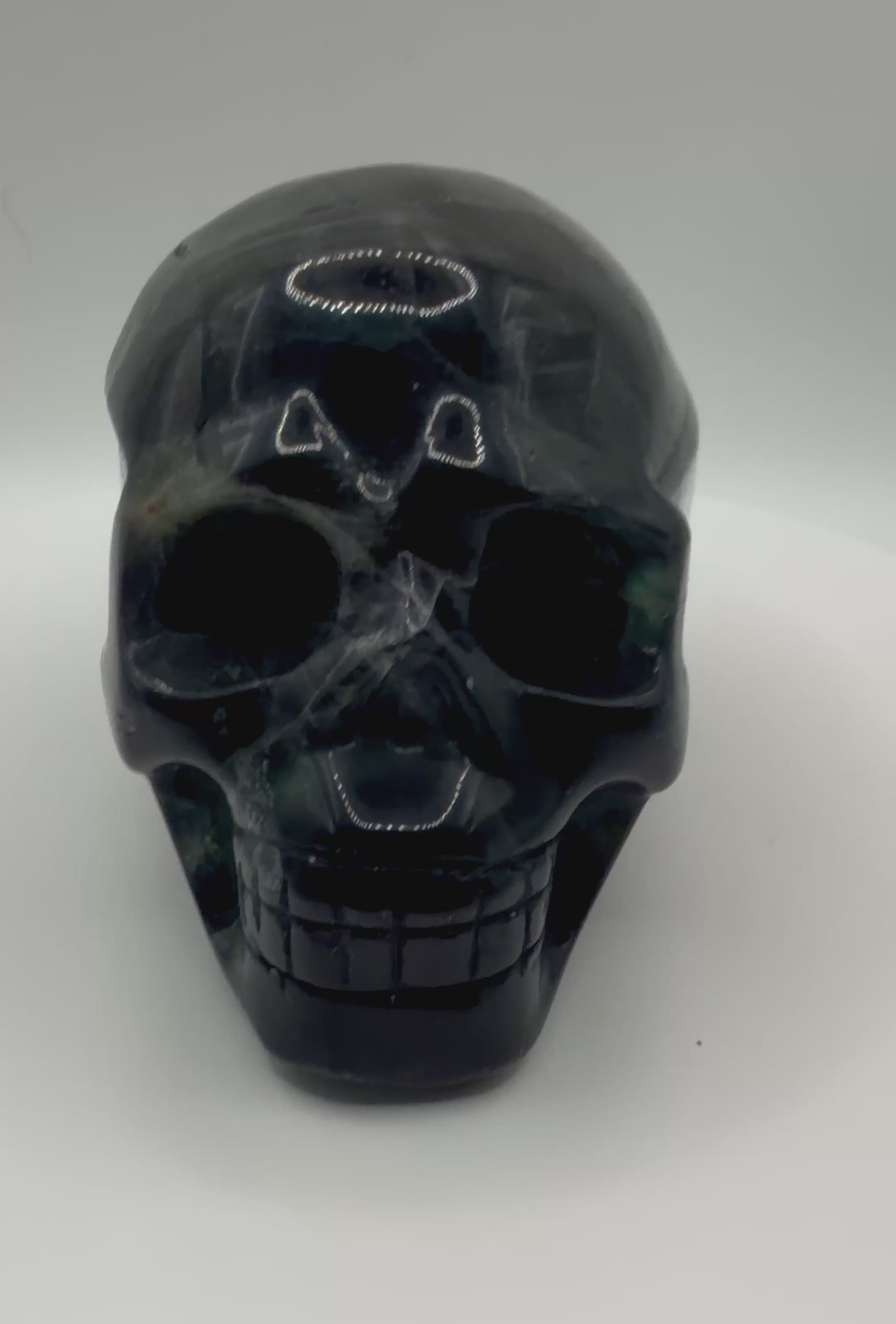Black Rose Fluorite Skull – Heavy Blue Color Crystal Carving